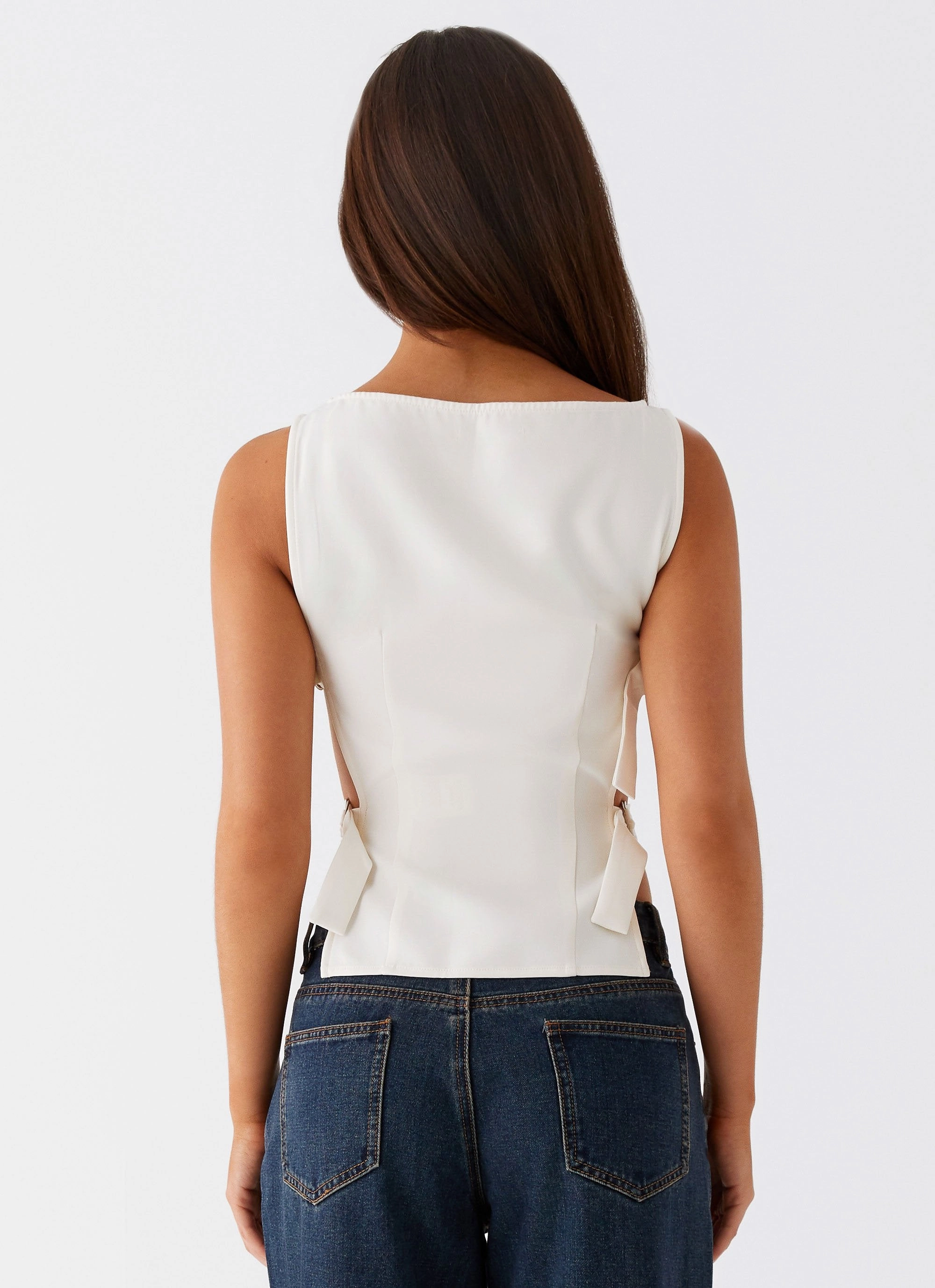 Cherish You Buckle Top - White MinimalistDesign Fitted Blouse