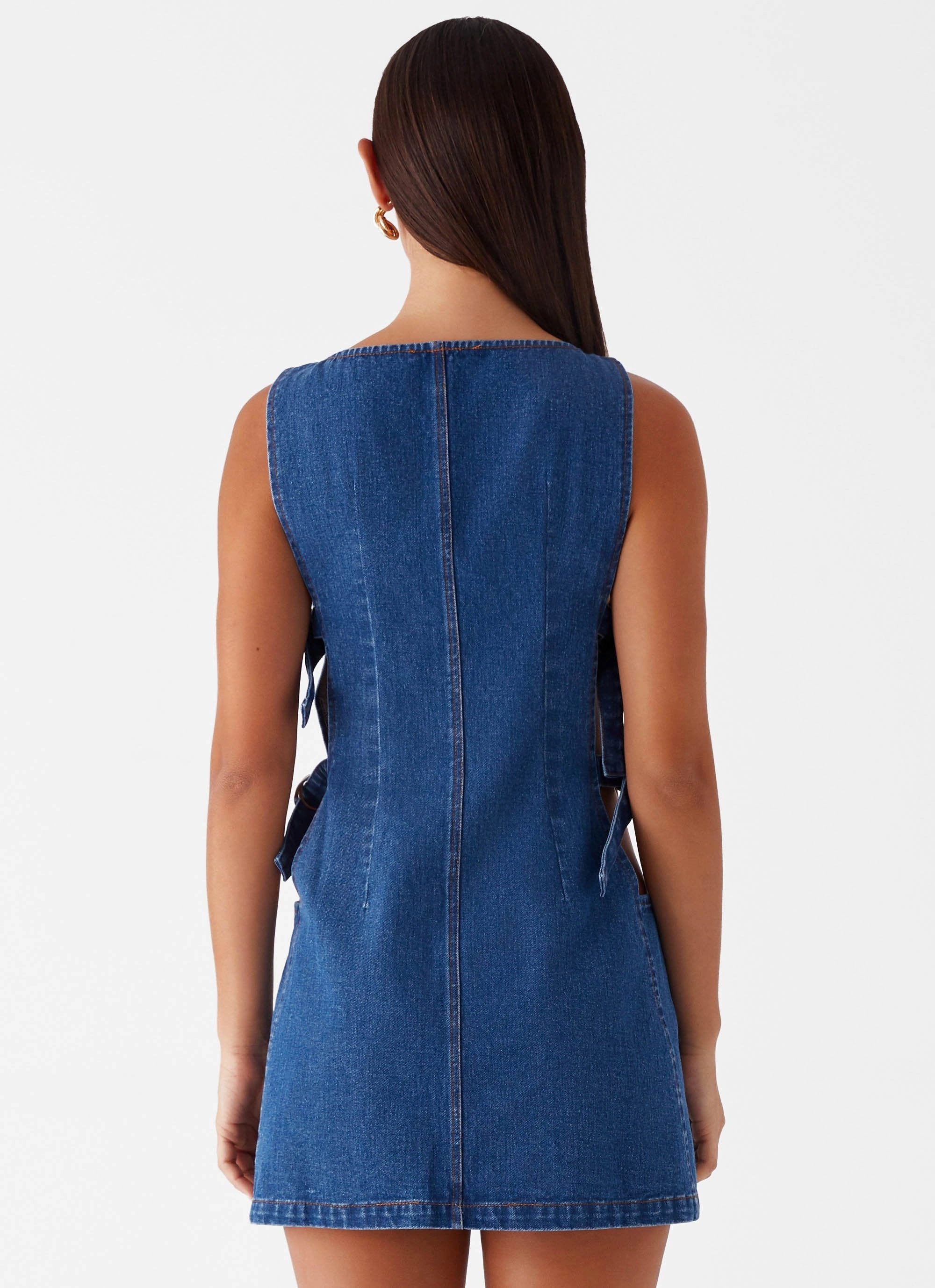 Piped-Edge Mood Comfort Cherish You Denim Mini Dress - Blue Denim
