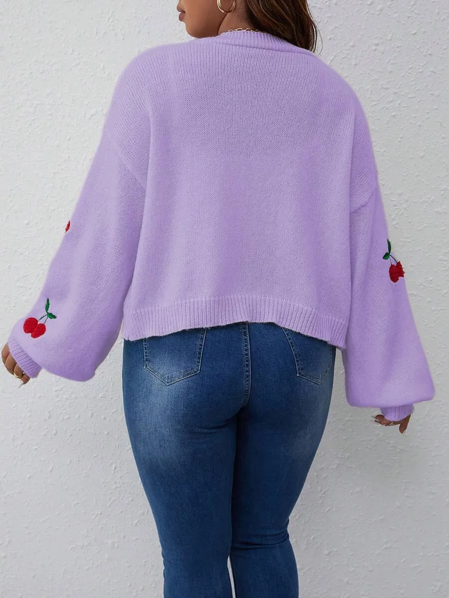 Cherry Pattern Balloon Sleeve Duster Cardigan