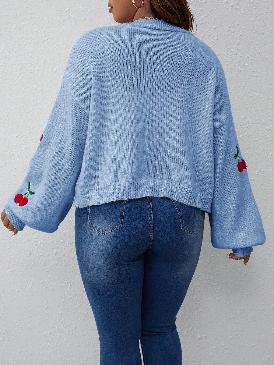 Cherry Pattern Balloon Sleeve Duster Cardigan