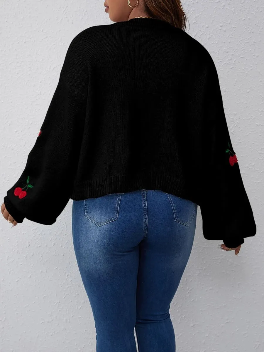 Cherry Pattern Balloon Sleeve Duster Cardigan