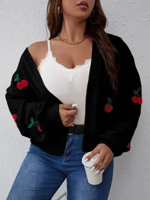 Cherry Pattern Balloon Sleeve Duster Cardigan