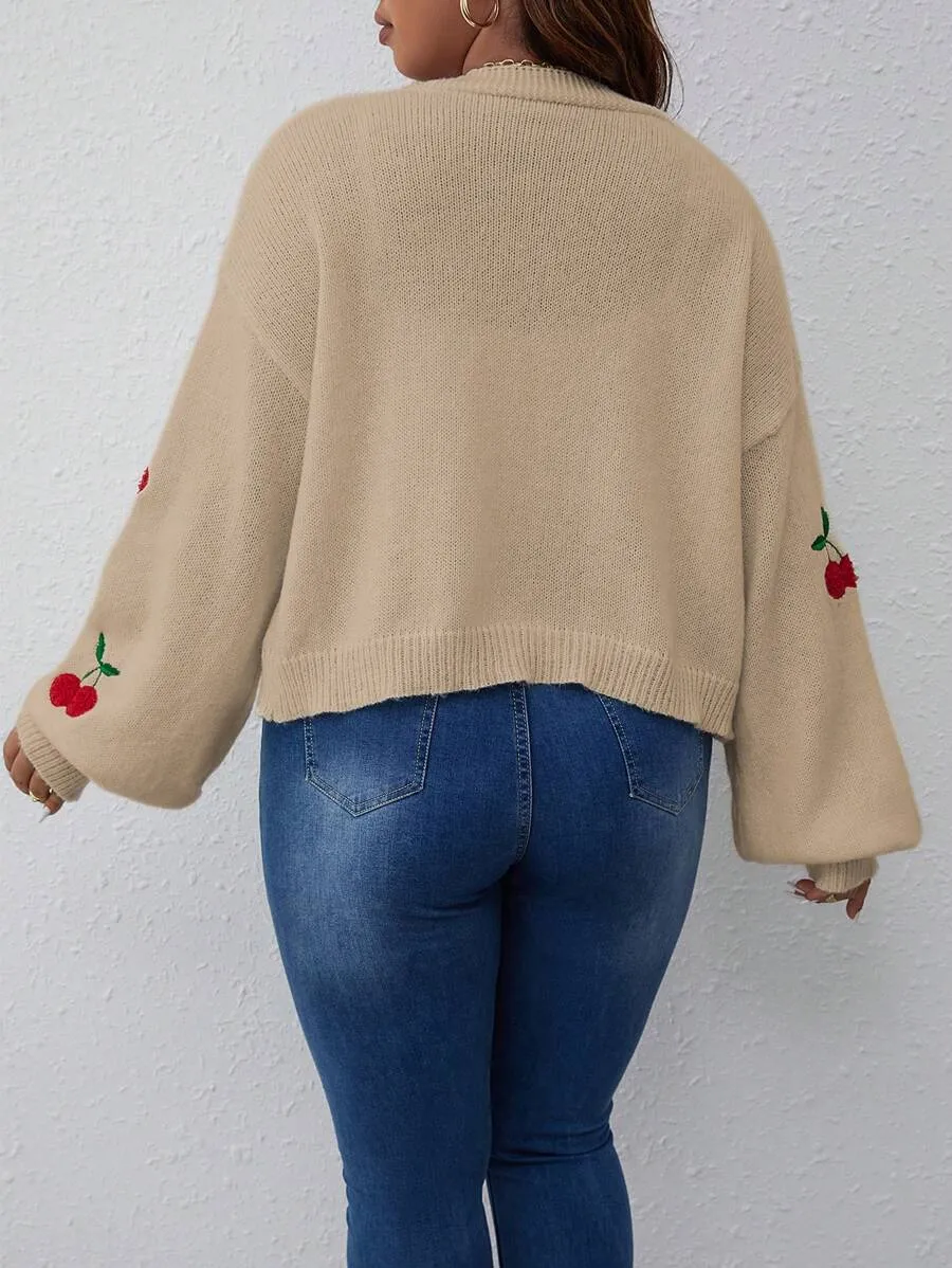 Cherry Pattern Balloon Sleeve Duster Cardigan