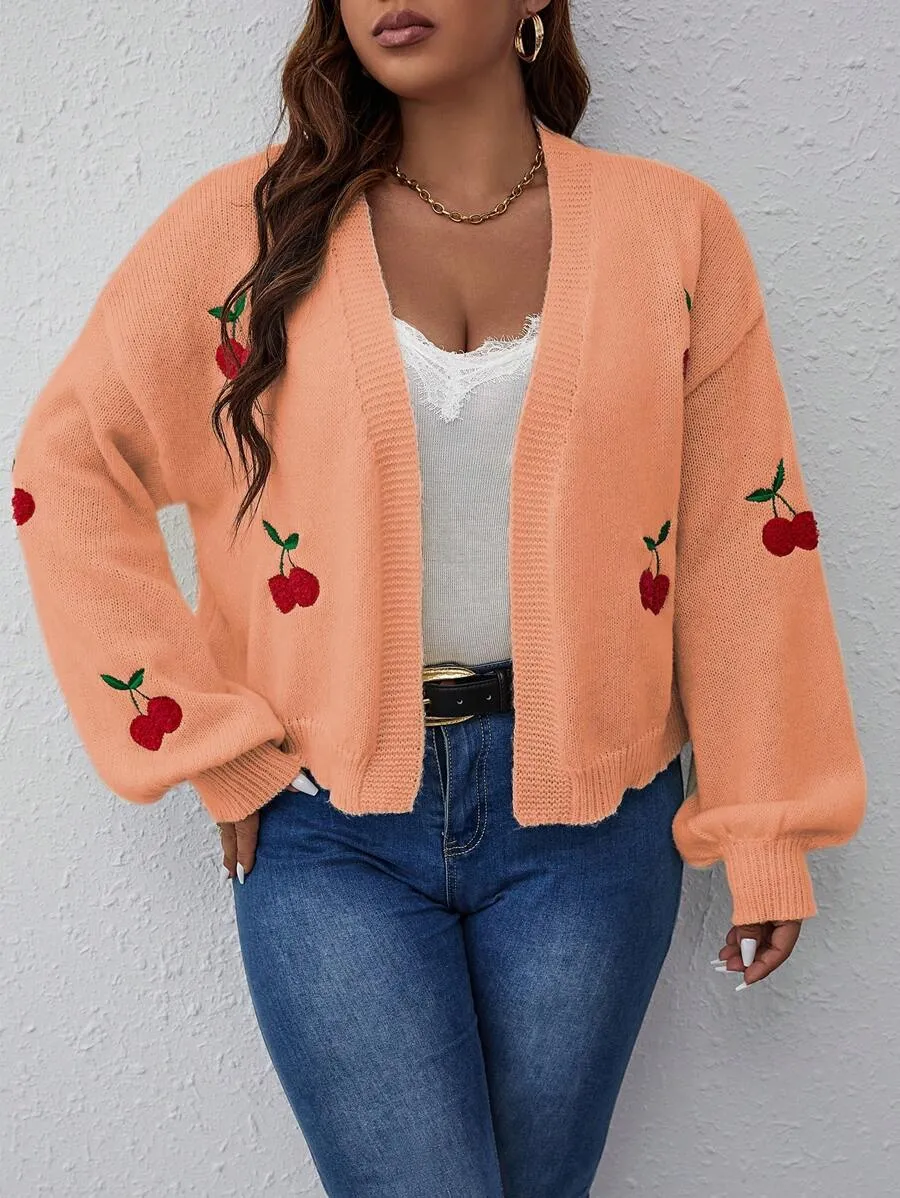 Cherry Pattern Balloon Sleeve Duster Cardigan