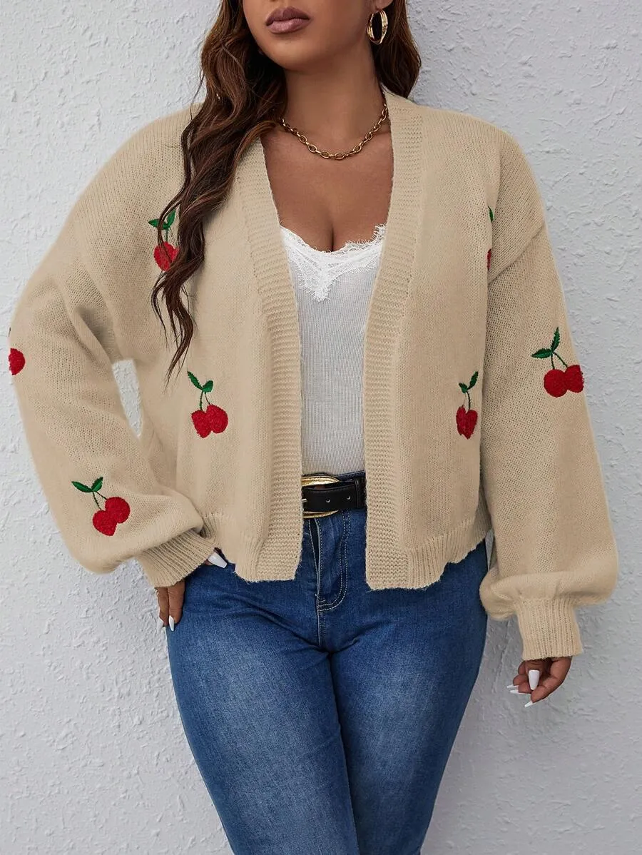 Cherry Pattern Balloon Sleeve Duster Cardigan