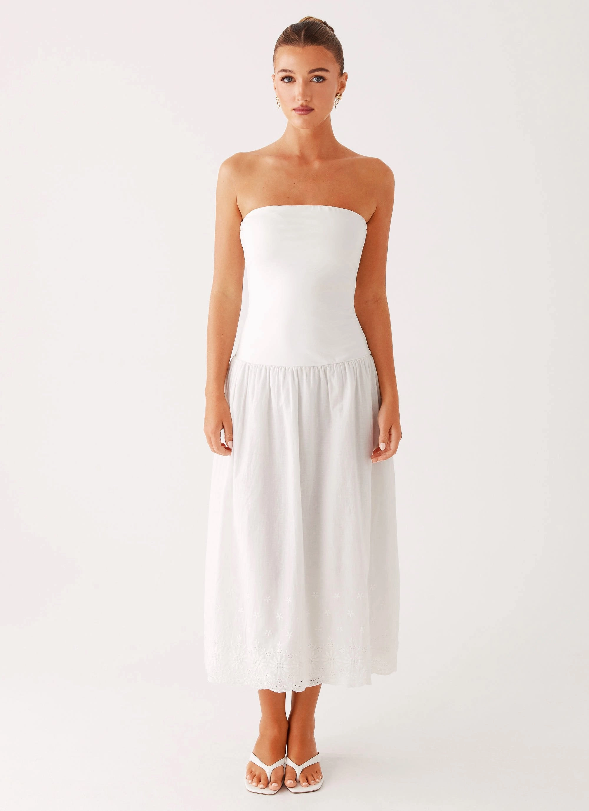 Cherry Skies Midi Dress - White Semi Fit