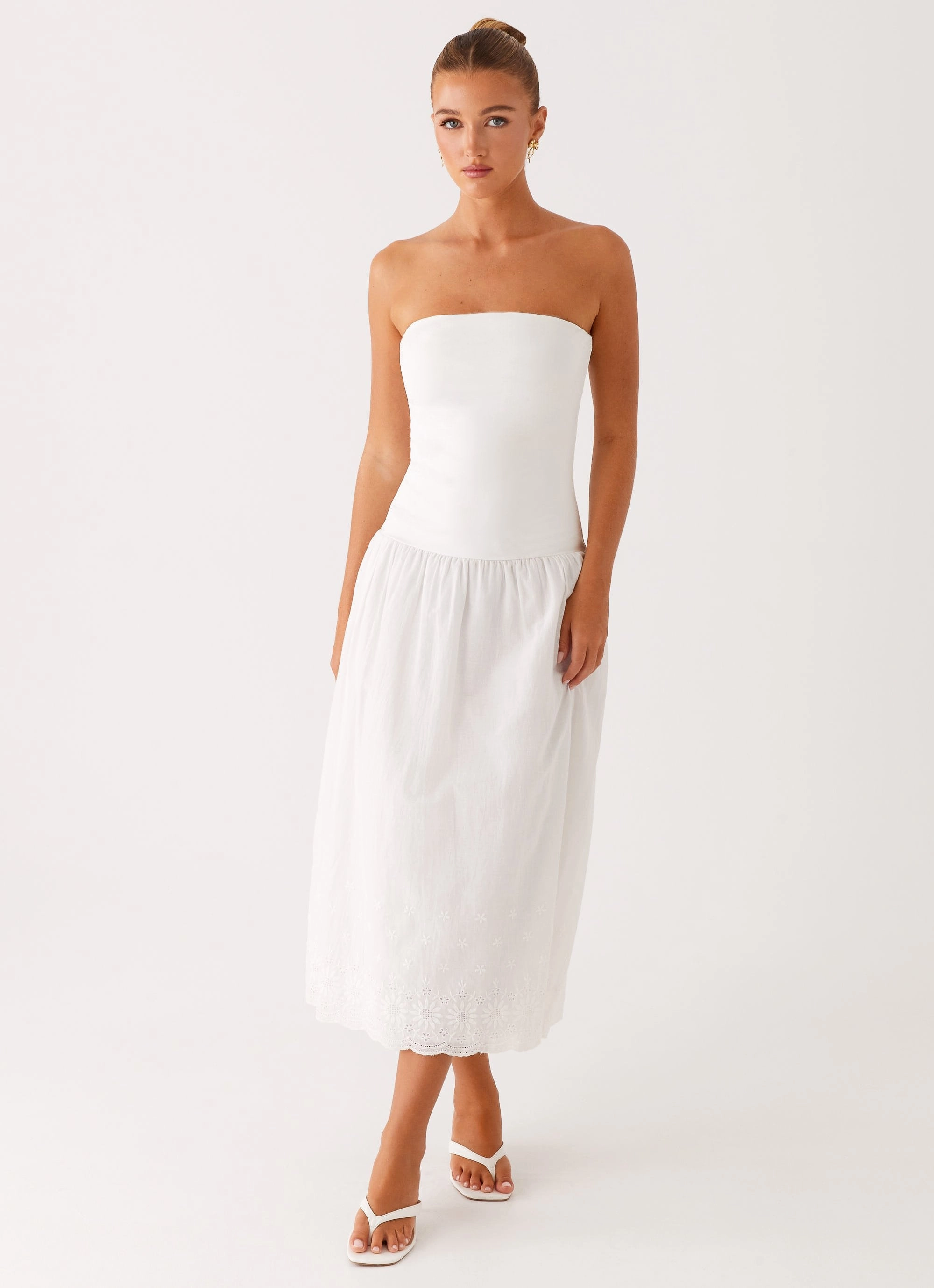 Cherry Skies Midi Dress - White Silky Shape urban vibe