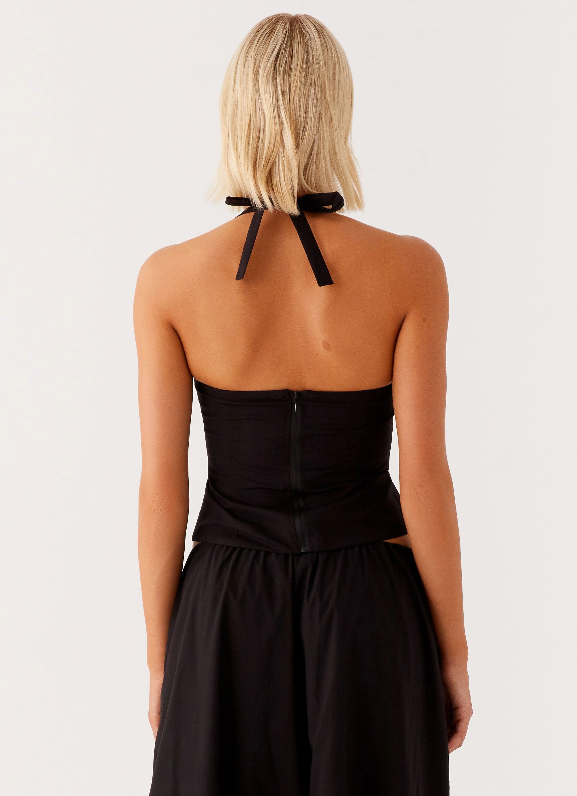 anti static coating Tapered Cut Cheryl Bustier Halter Top - Black