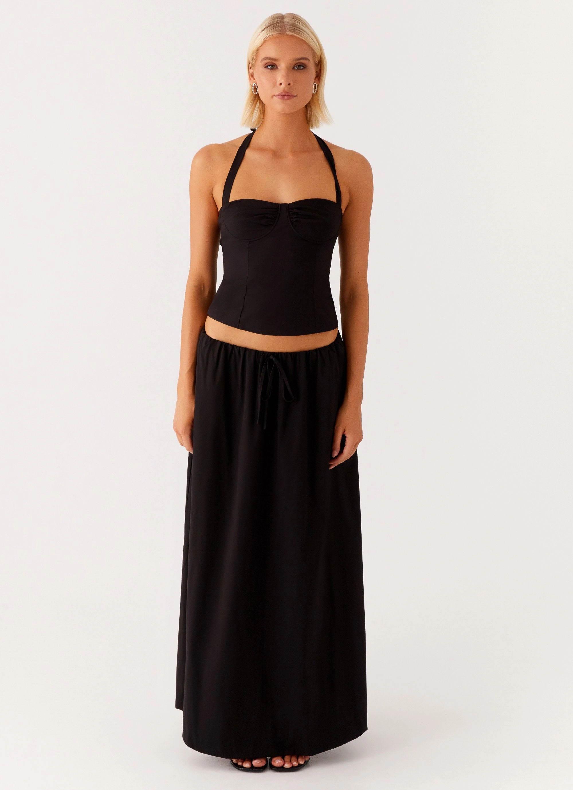 Cheryl Bustier Halter Top - Black Ribbed collar