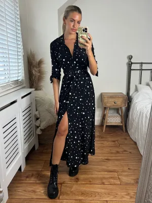 Chic Apparels Daphne Belted Shirt Dress / Black and White Star Print Daphne Belted Shirt Dress / Black and White Star Print Flattering Shape Design Fall Flow