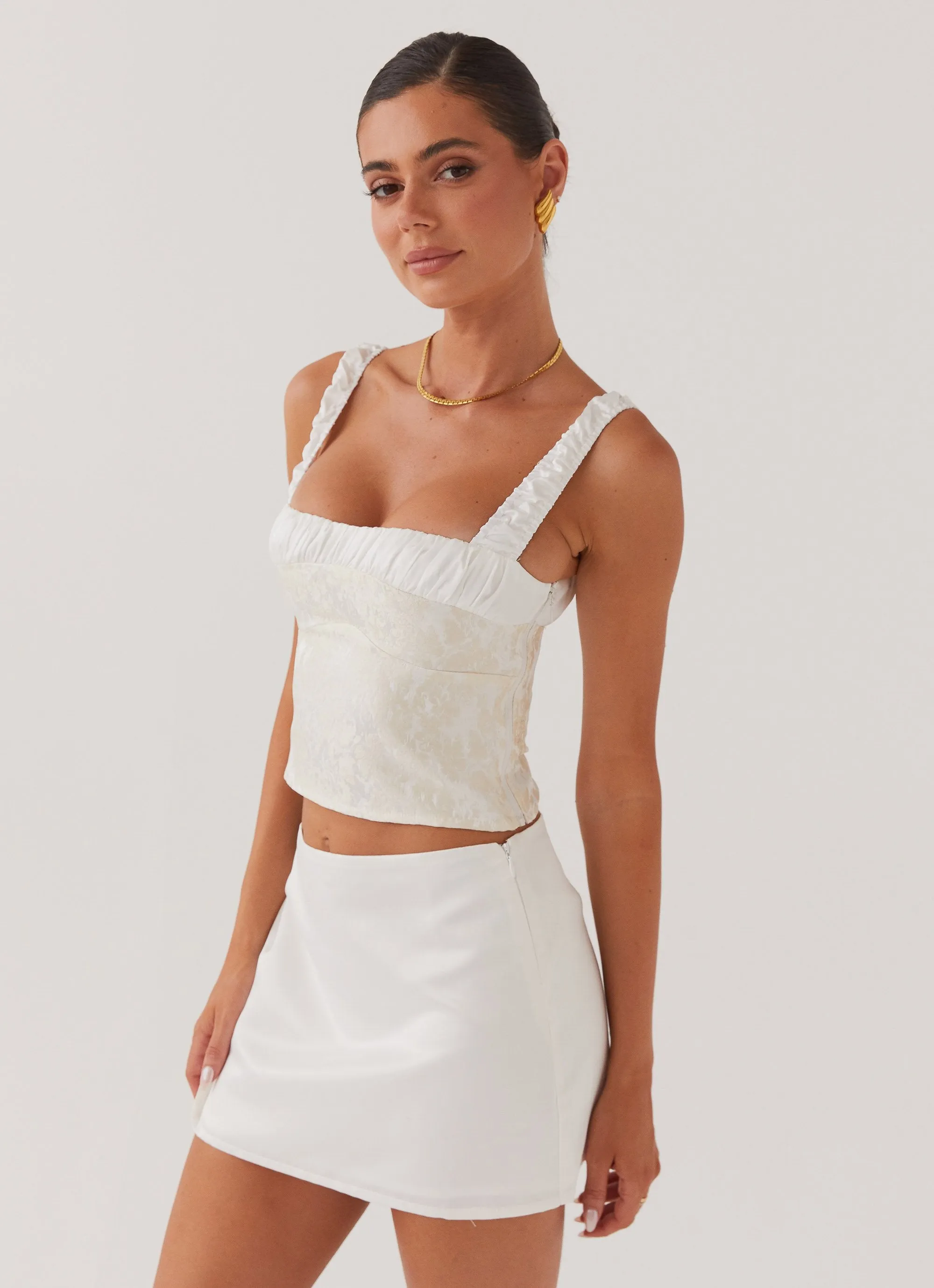 Quiet Style Sylvia Satin Mini Skirt - Ivory