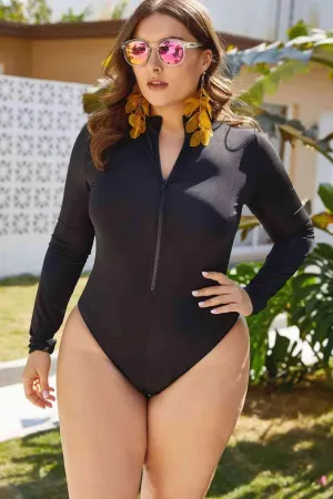 Chic Front-Zip Plus Size Swimwear
