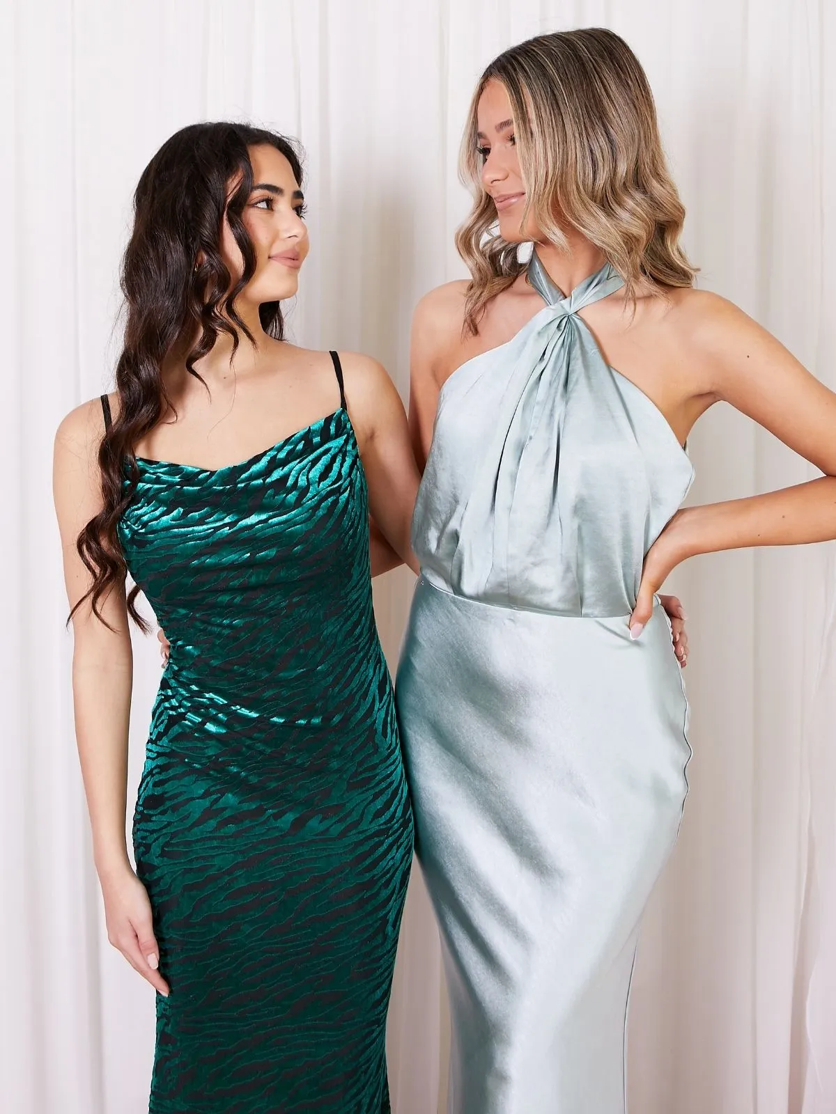 Twist Neck Satin Maxi Dress / Sage Lightweight-Structure Relaxed and Elegant
