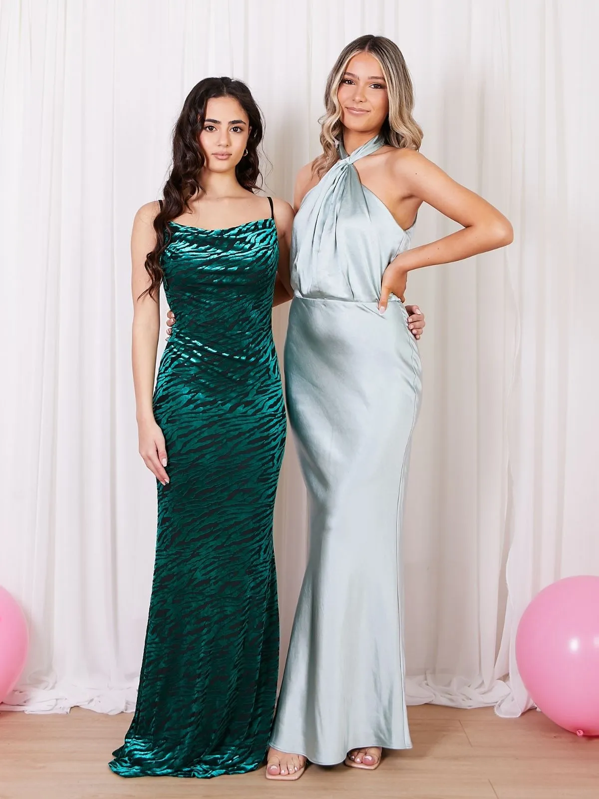Twist Neck Satin Maxi Dress / Sage Night Mood
