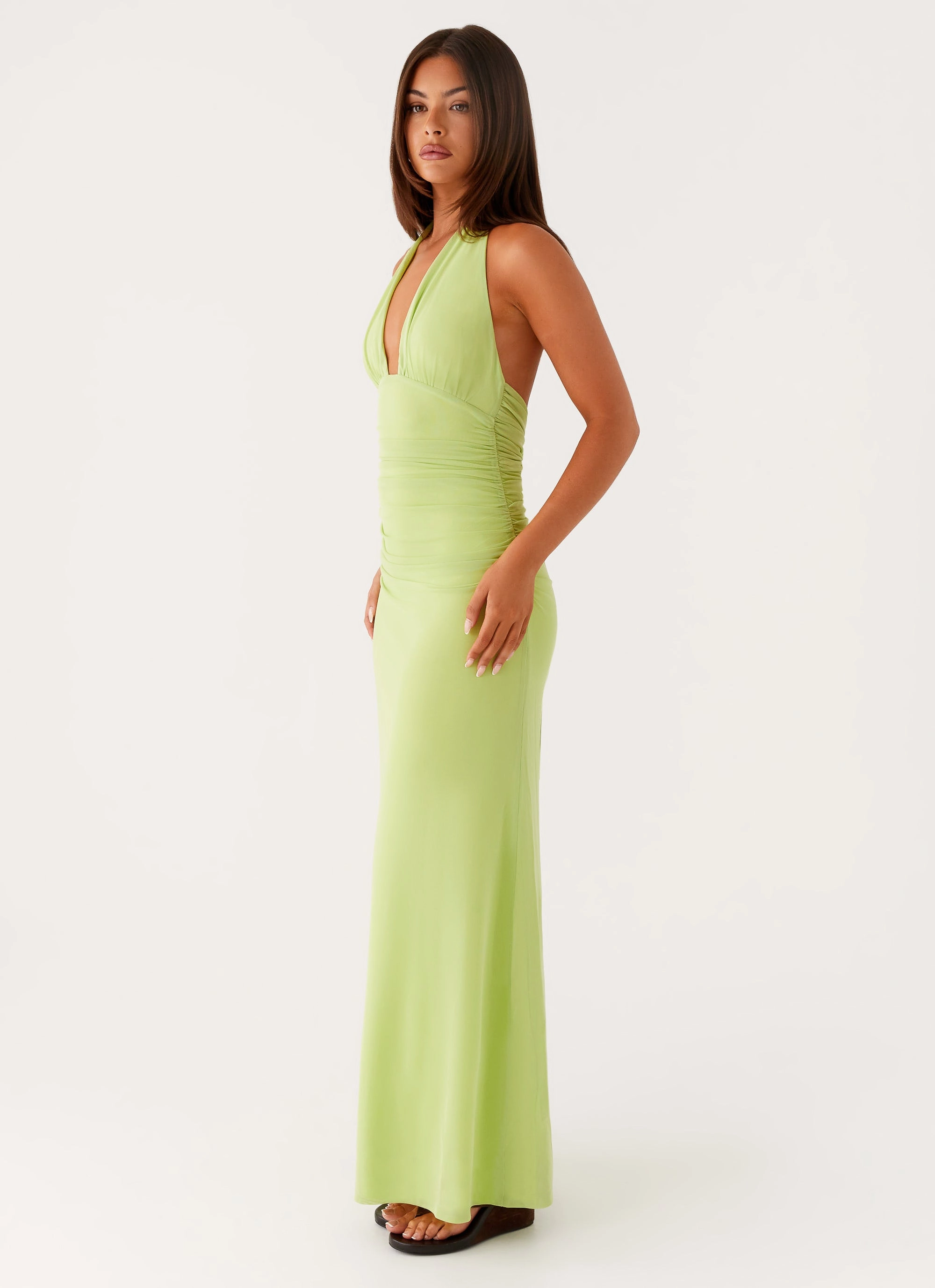 Kerrie Maxi Dress - Lime Printed-Lining Daywear Comfort