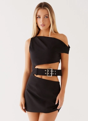 Elvira Belt Mini Dress - Black LightweightMaterial everyday elegance