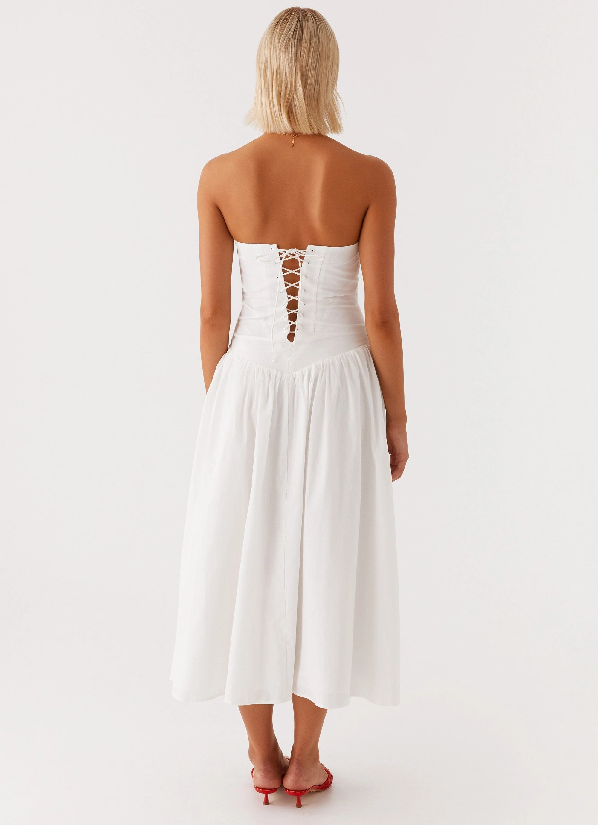 Larnie Midi Dress - White Simple Elegance Airy Silk