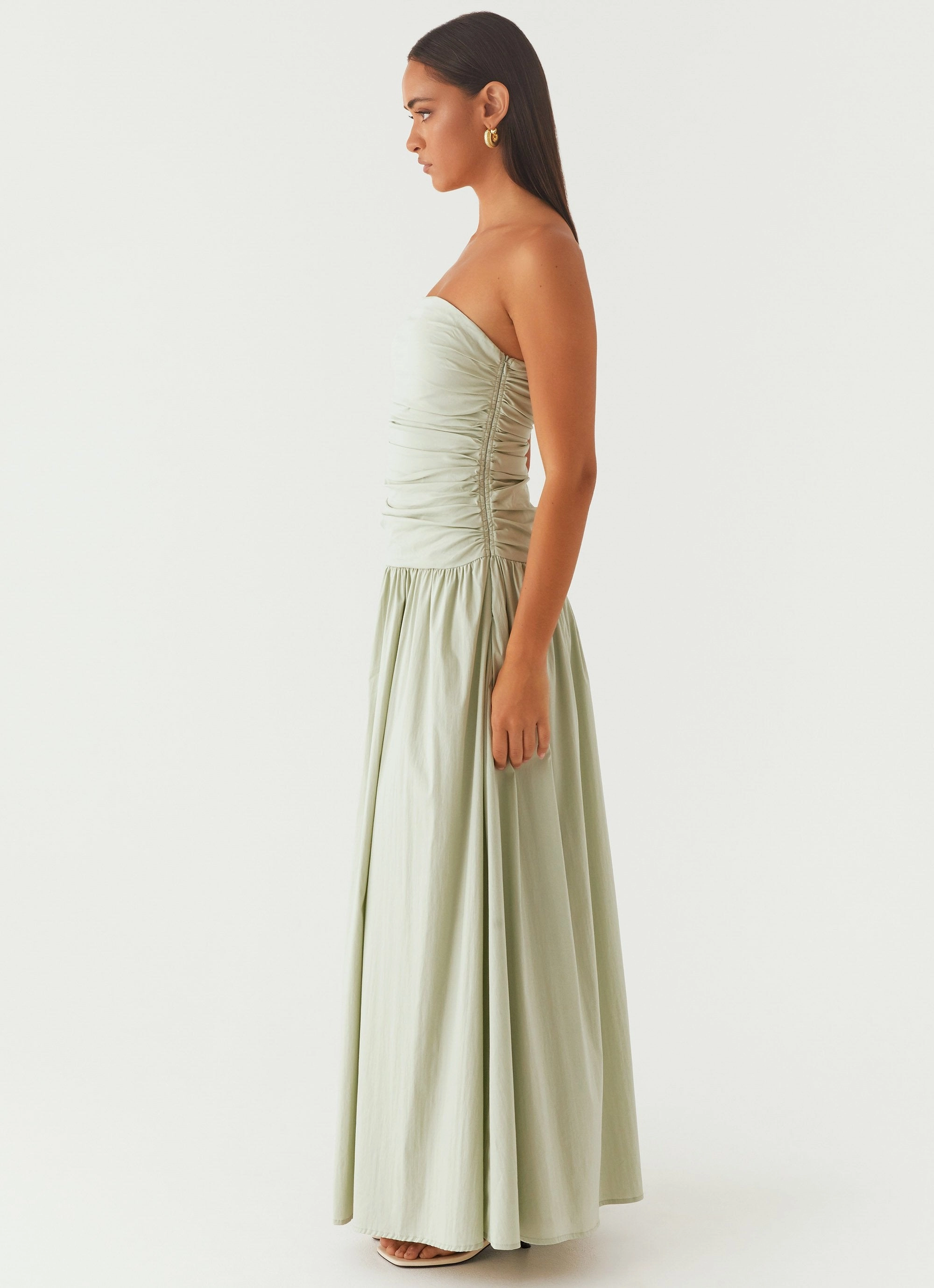 Boxy-Style Balanced Lines Carmel Maxi Dress - Sage