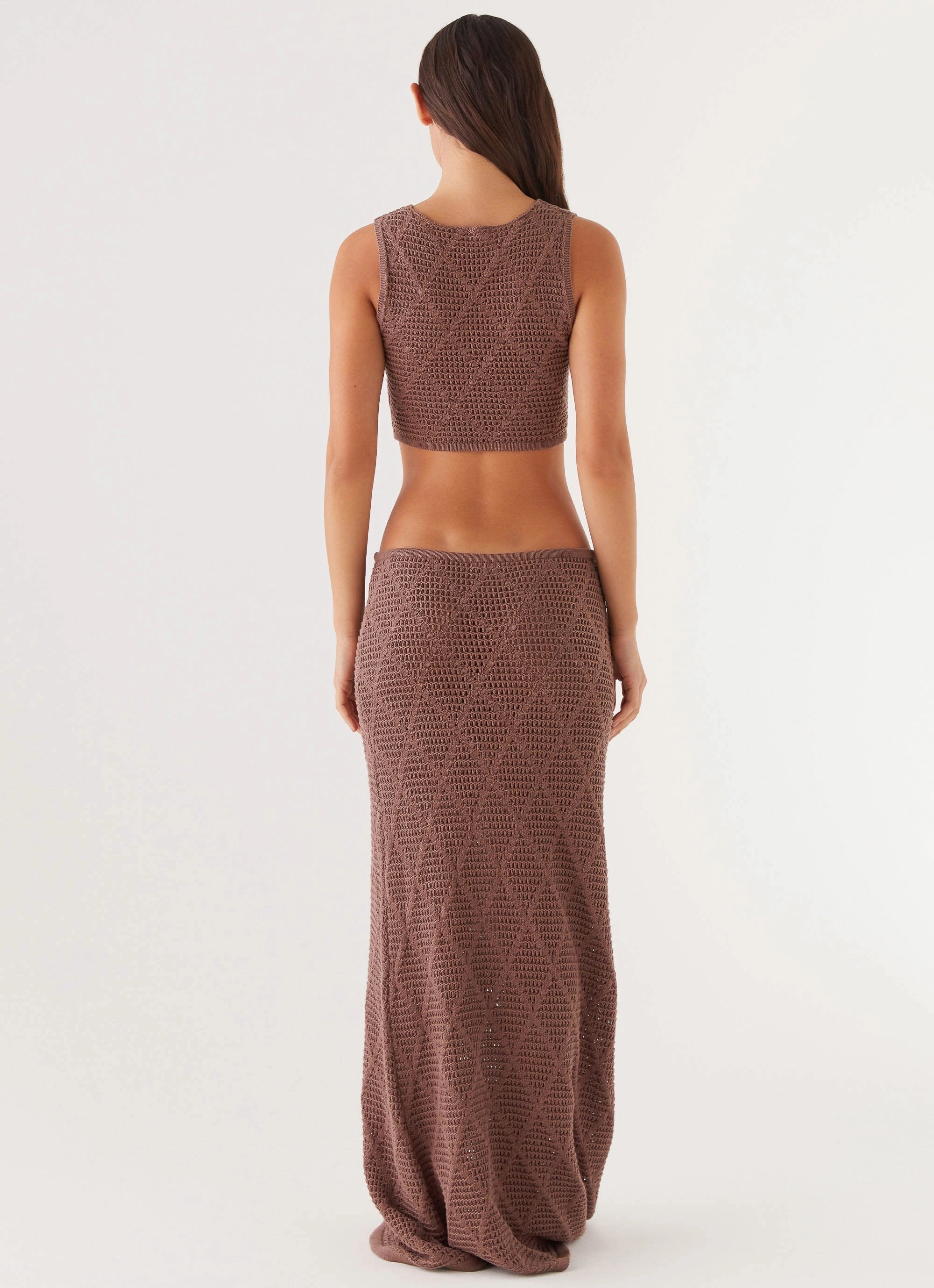 Chic Design Wear Laser Cut Perforations Santonio Crochet Crop Top - Chocolate