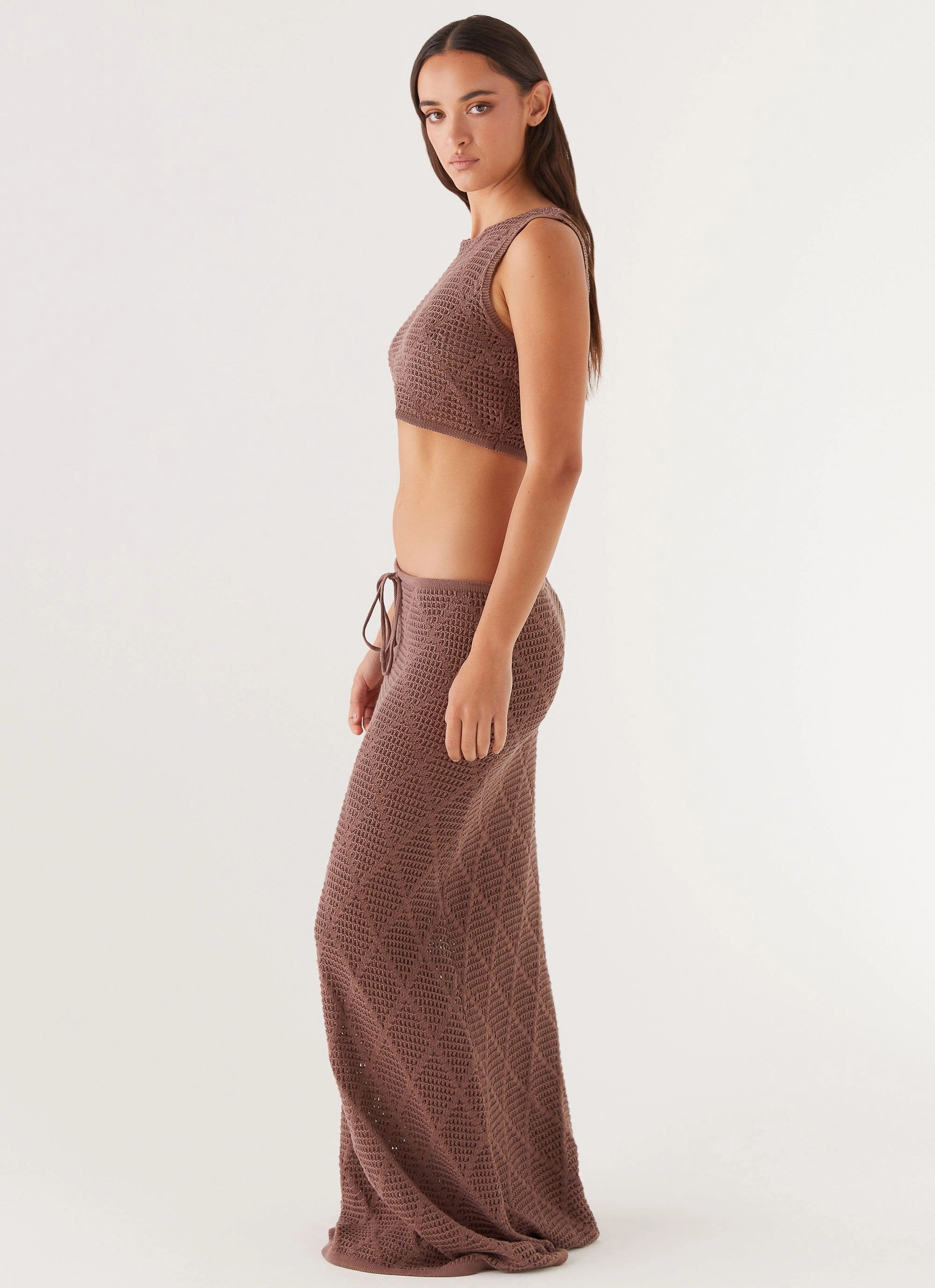 Santonio Crochet Crop Top - Chocolate Premium Quality