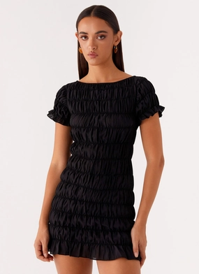 Quick Elegance Rita Ruched Mini Dress - Black