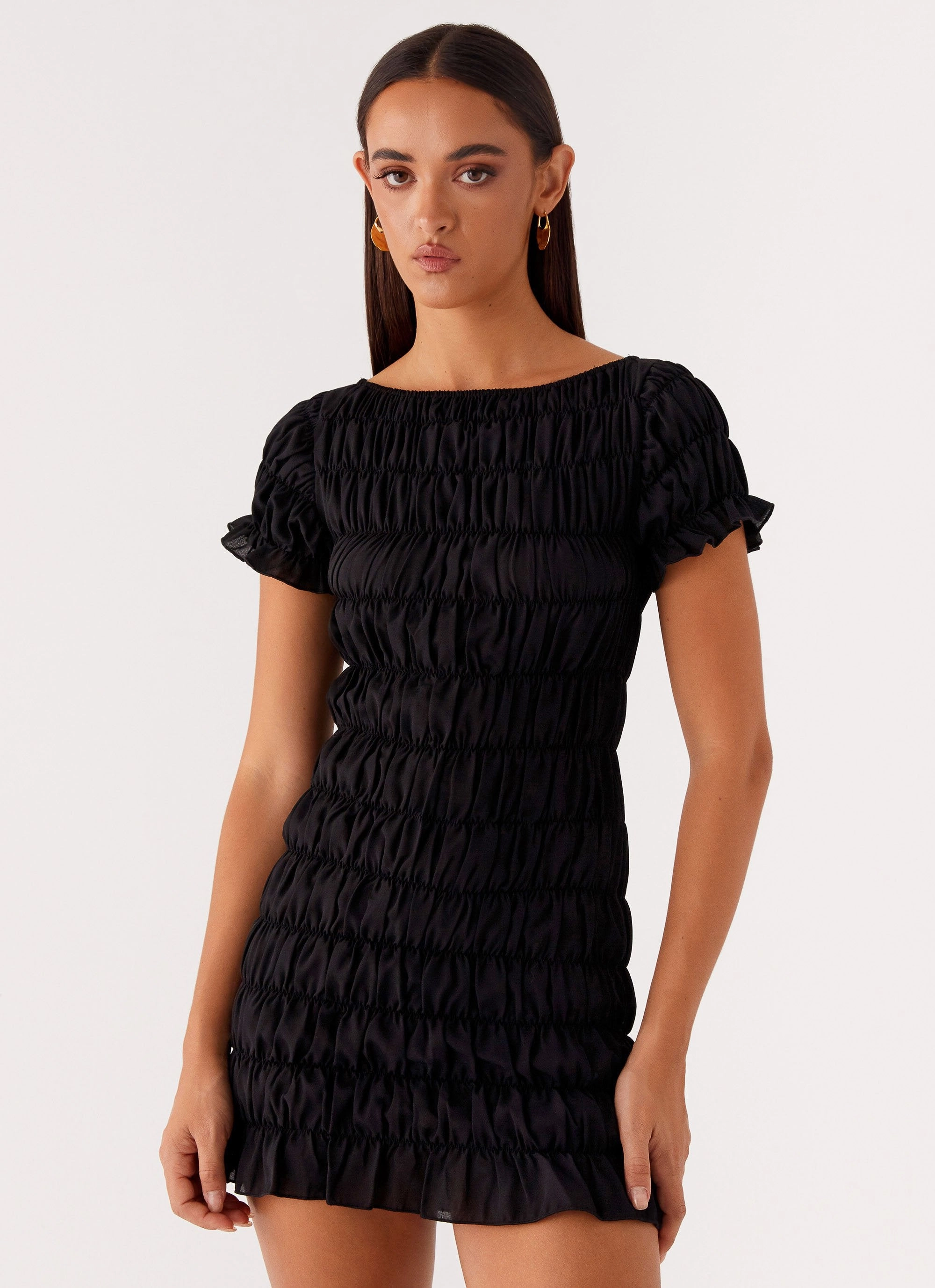 Quick Elegance Rita Ruched Mini Dress - Black