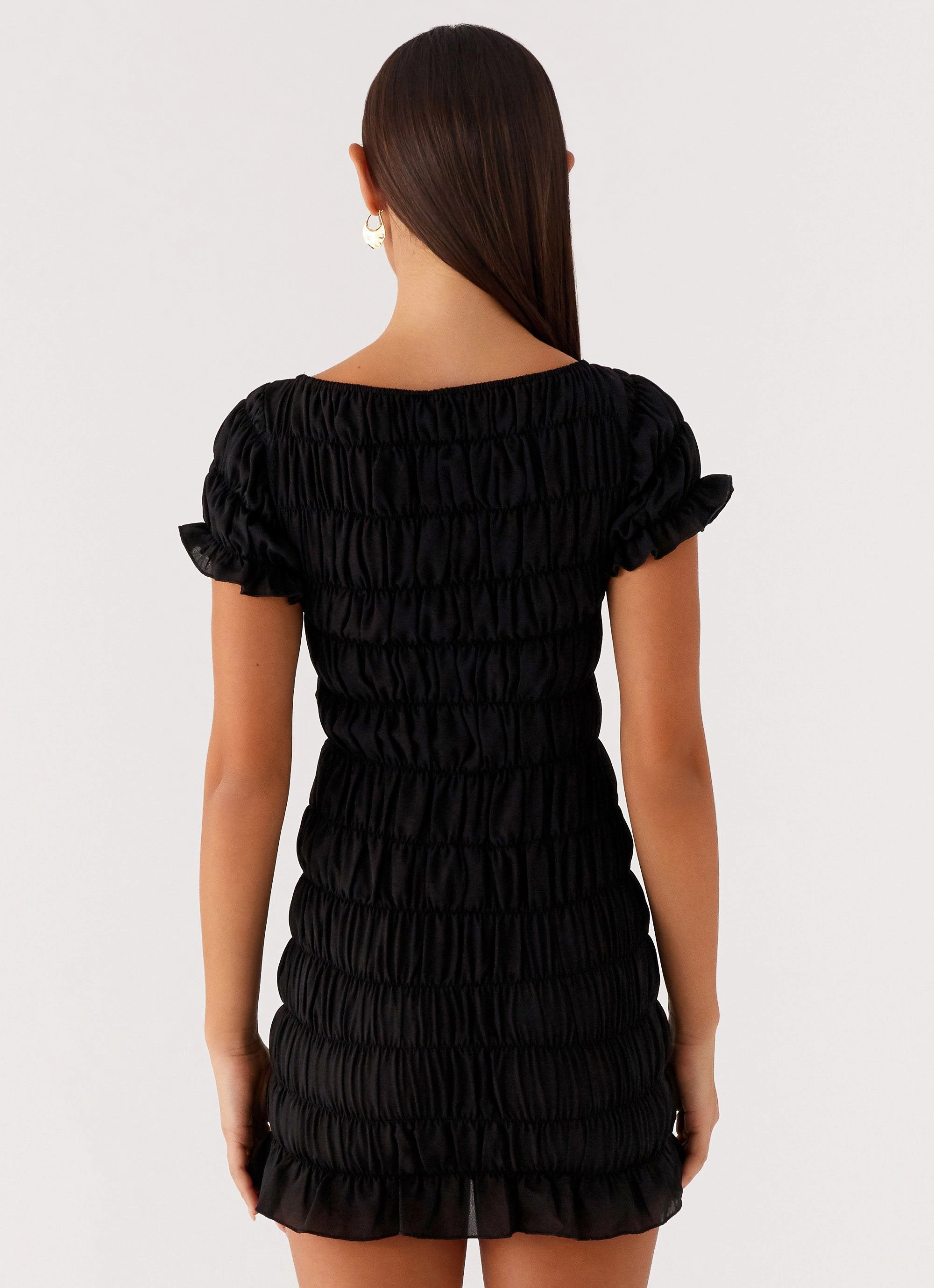 Rita Ruched Mini Dress - Black Eco-Lining Comfy Fit