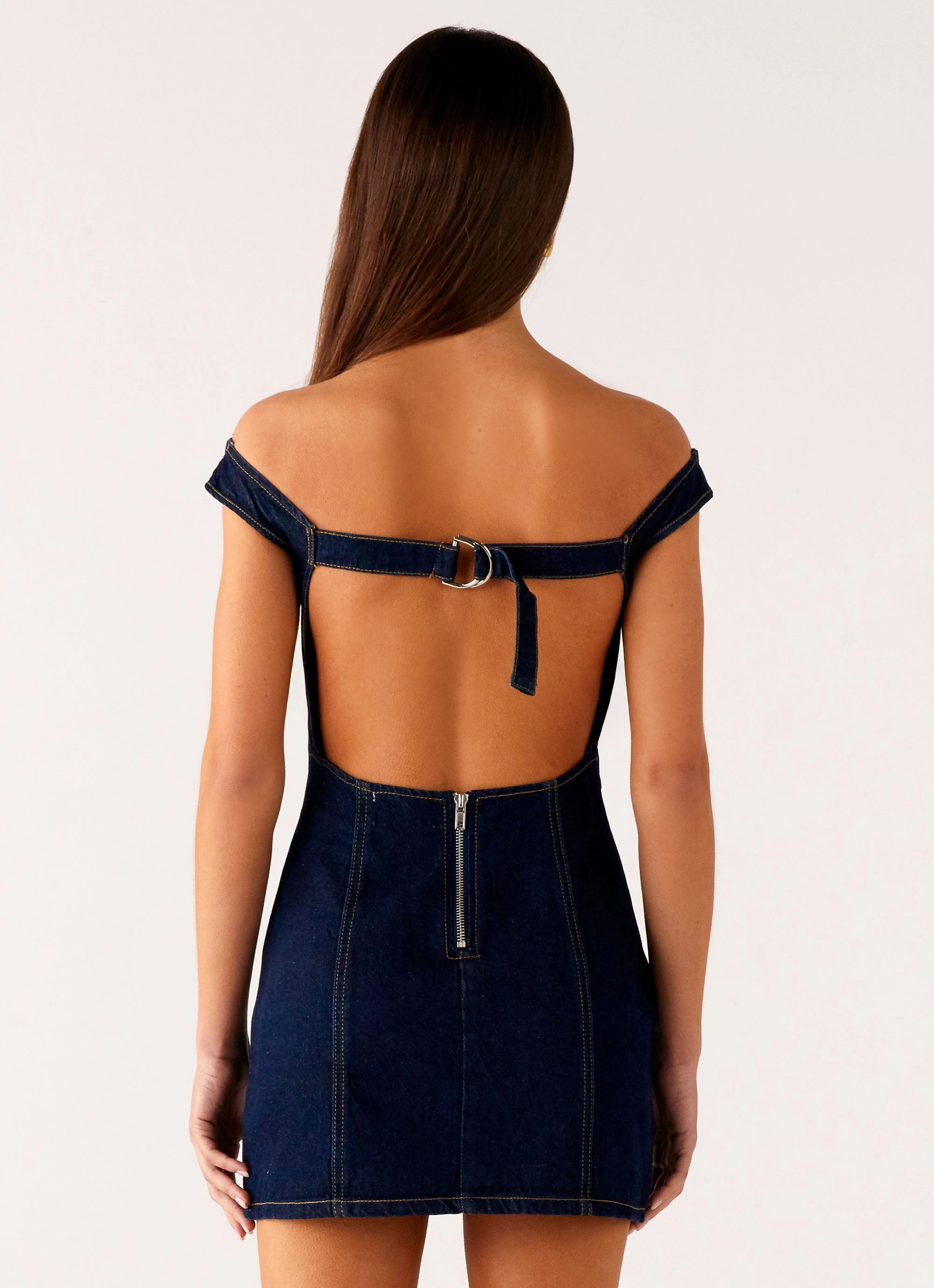Bonnie Denim Mini Dress - Indigo Figure-Skimming