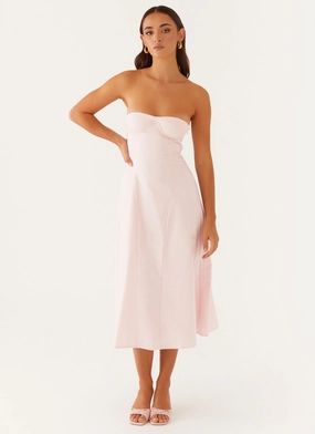 Chic Outfit Maika Strapless Midi Dress - Pink Mood Edge Maika Strapless Midi Dress - Pink