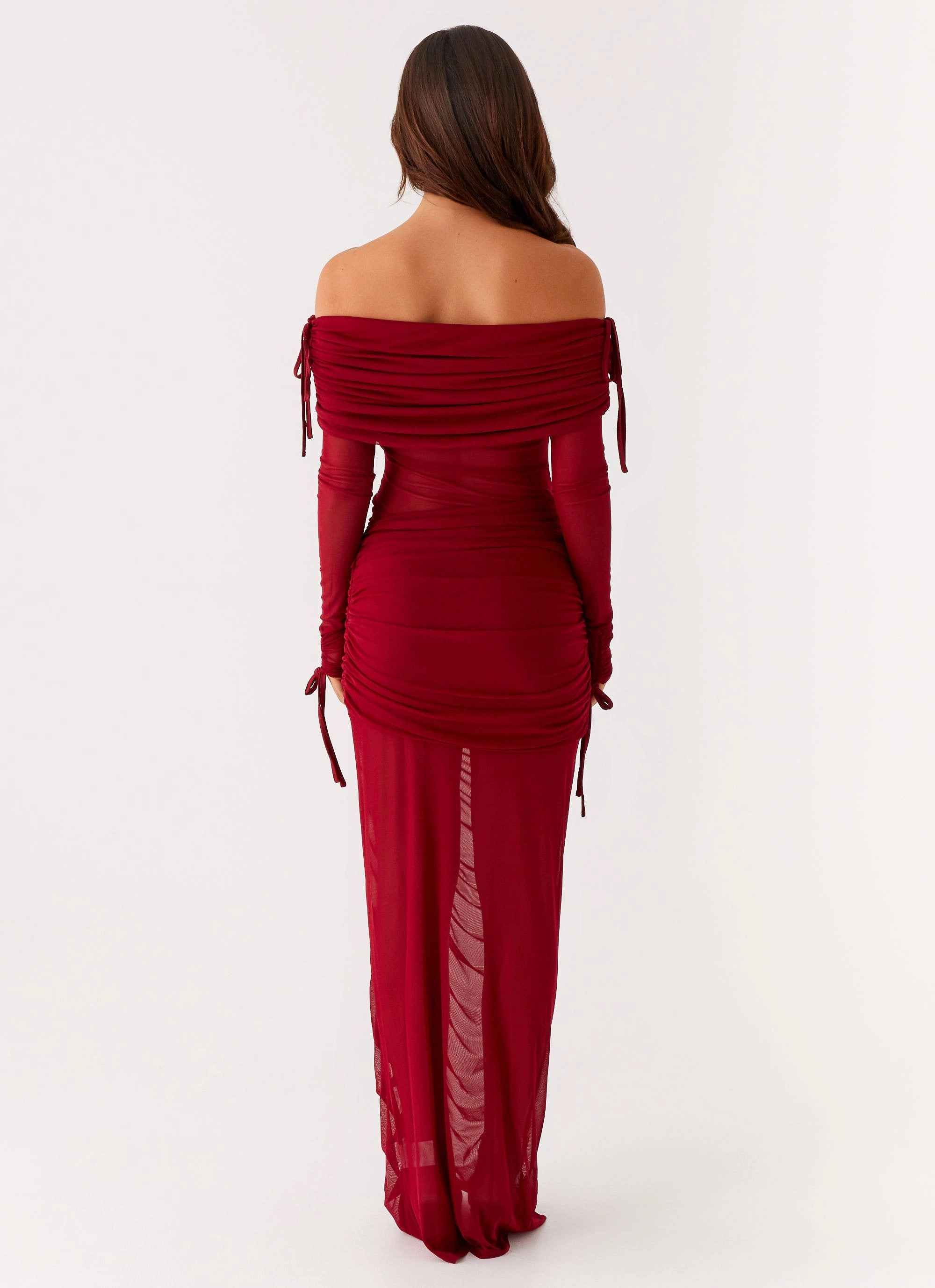 Smooth Detail Teala Mesh Maxi Dress - Red