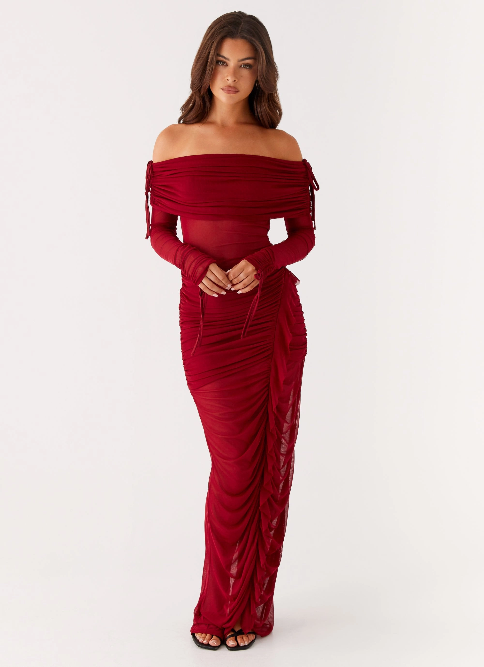 Teala Mesh Maxi Dress - Red Anti-Static-Finish Comfortable and Flattering
