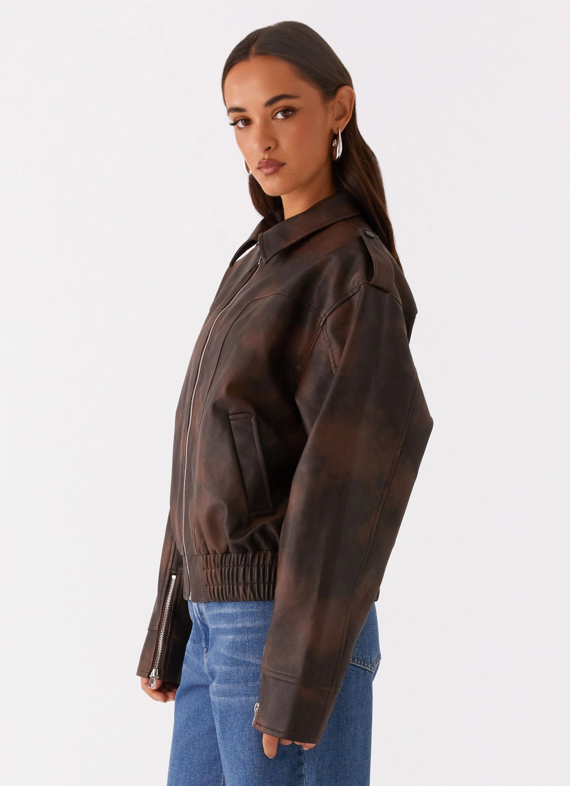 Weekend Casual Wind Chill Protection Chicago Bomber Jacket - Chocolate