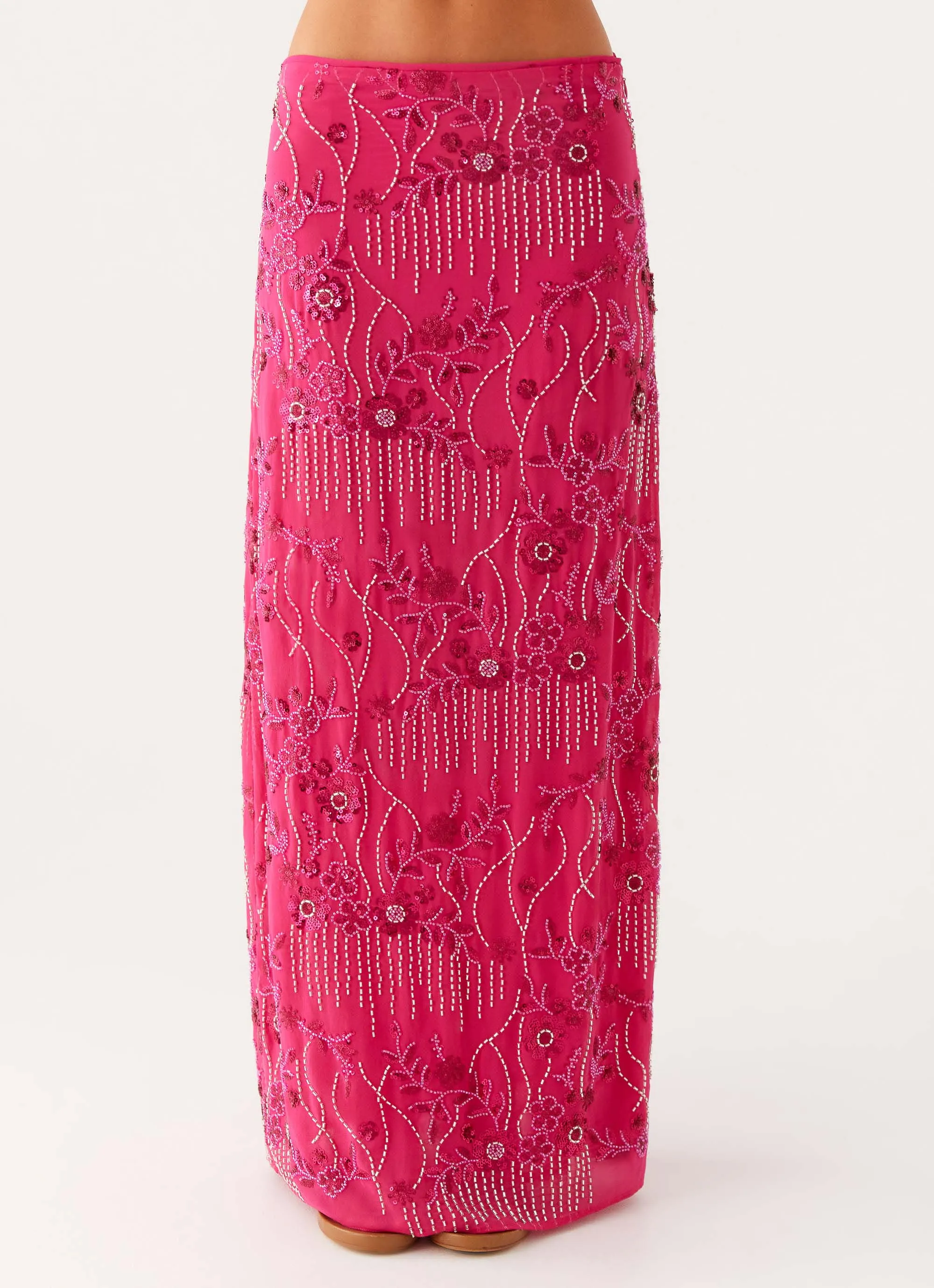 Corinna Low Rise Sequin Maxi Skirt - Fuchsia Collaboration Piece