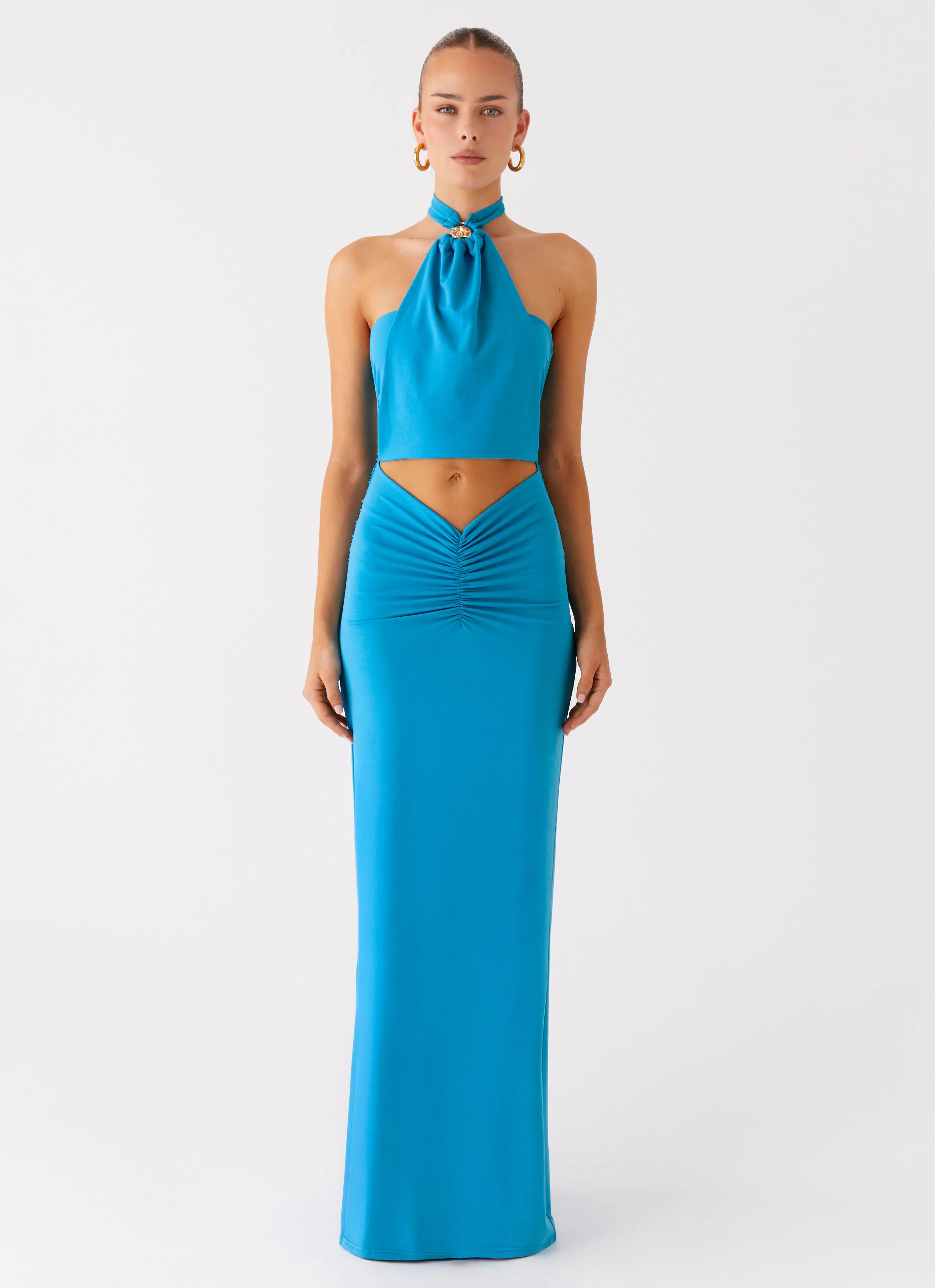Holiday Gift Chiquita Halter Maxi Dress - Turquoise Blue