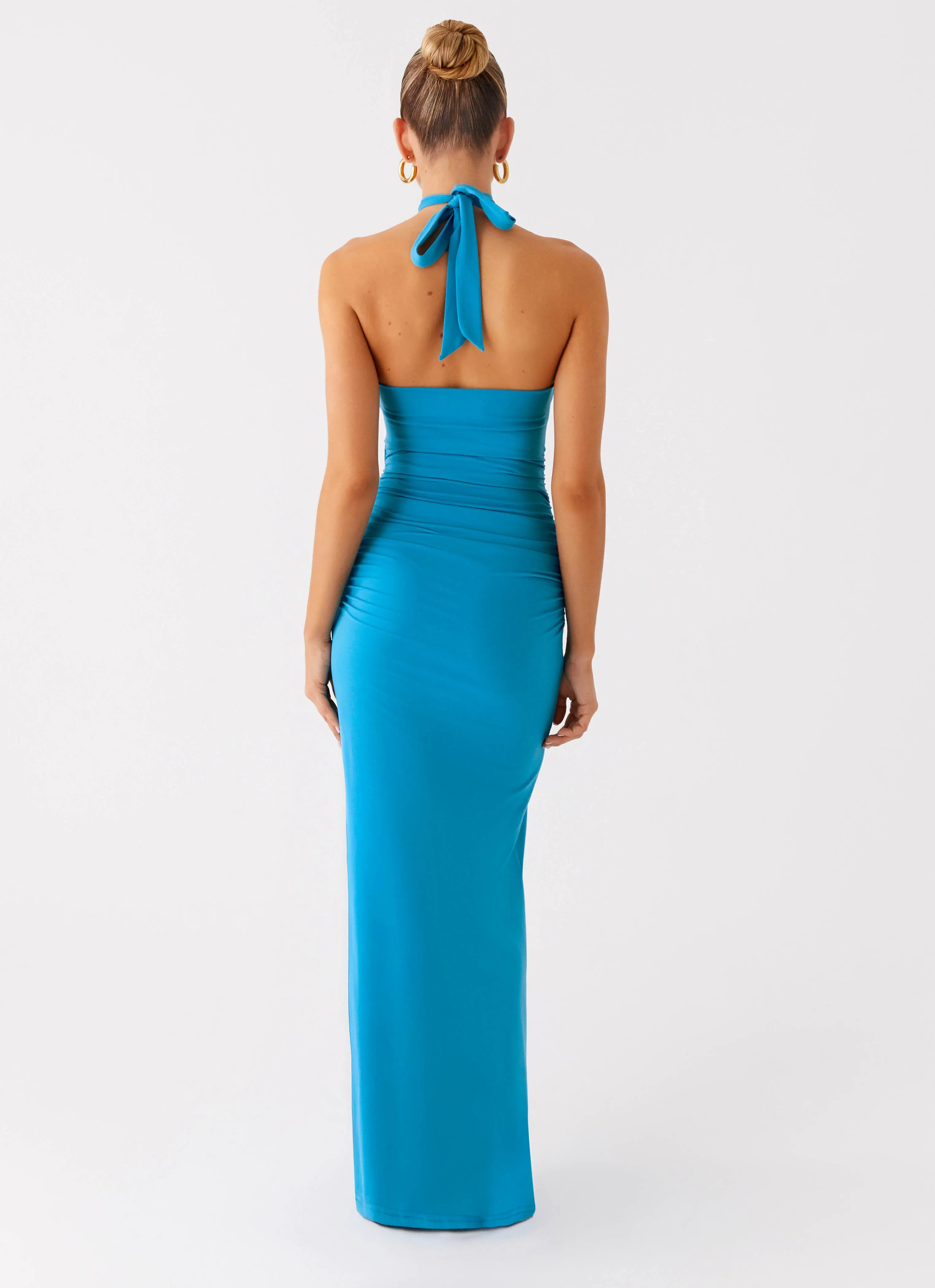 Summer Vibes Petite Cut Chiquita Halter Maxi Dress - Turquoise Blue