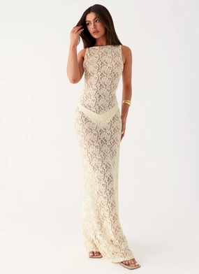 Chocolate Tone Promised Land Lace Maxi Dress - Ivory Soft Wear Promised Land Lace Maxi Dress - Ivory