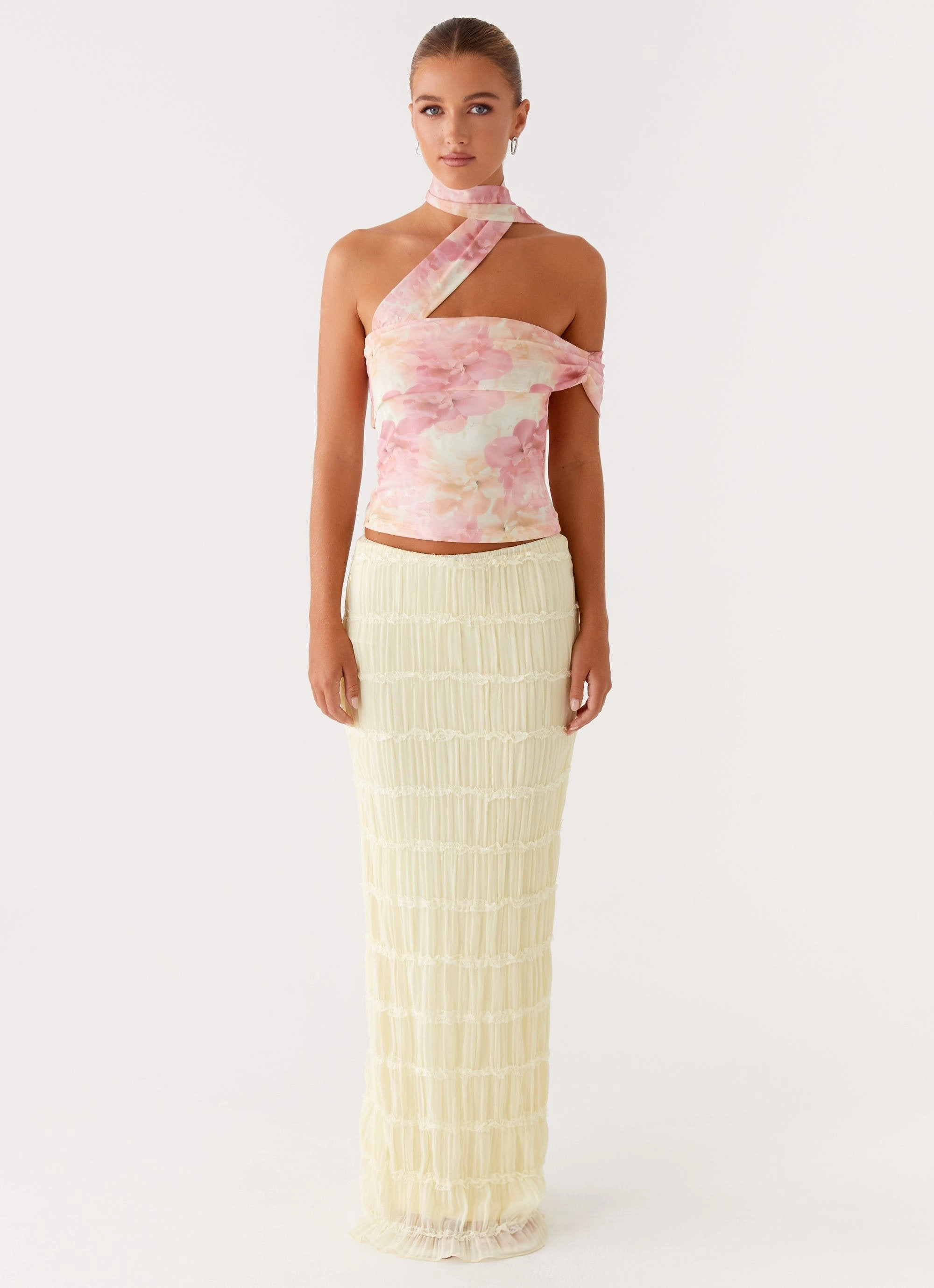 Christal Scarf Top - Floral Print Soft Touch Feel