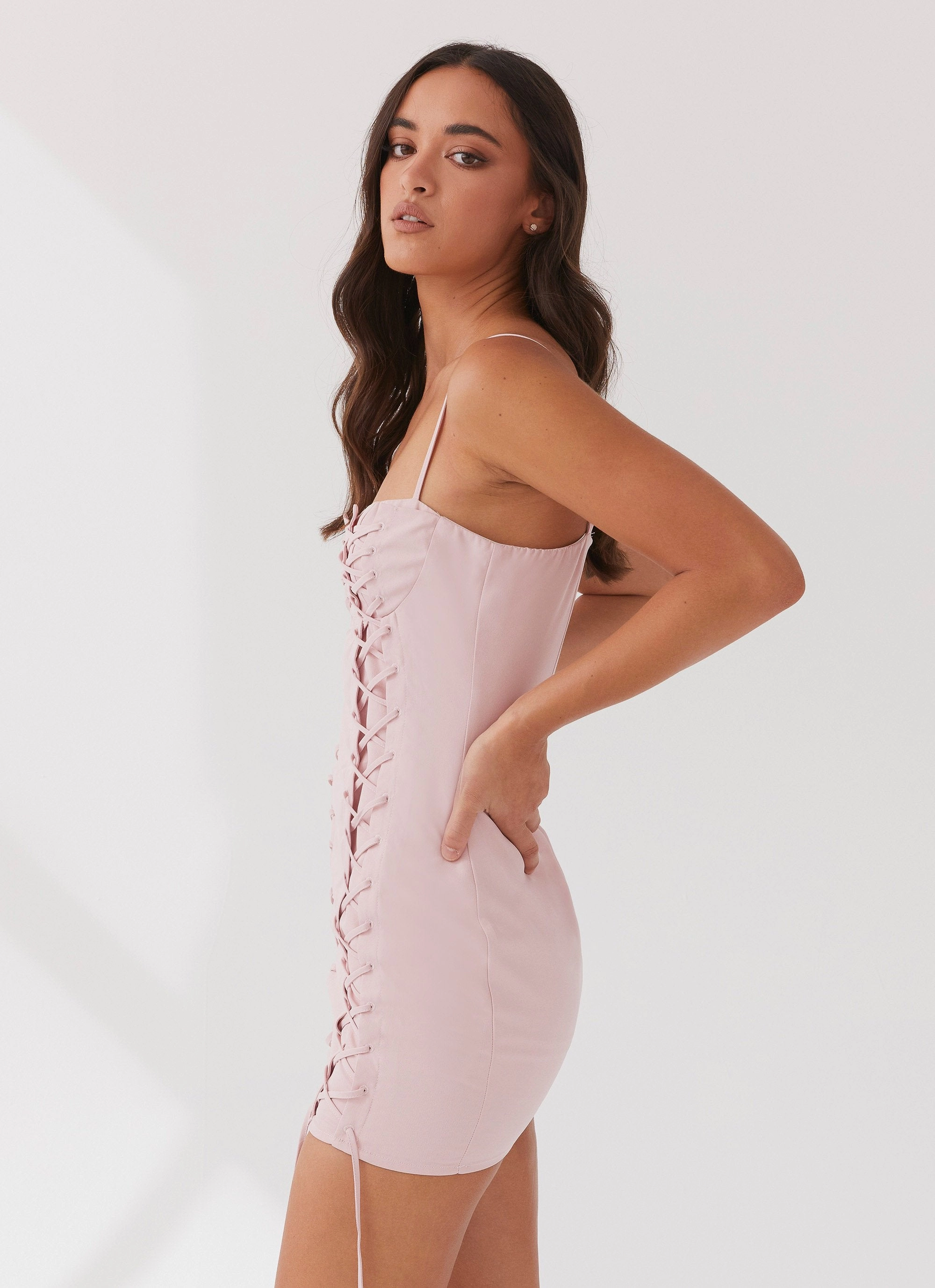 Contrasting Detail Christina Lace Up Mini Dress - Lavender