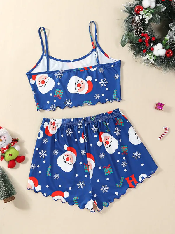 Christmas Alphabet Santa Claus Printed Two Piece Loungewear Set