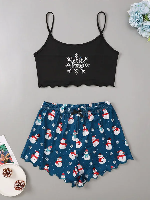 Christmas Alphabet Santa Claus Printed Two Piece Loungewear Set