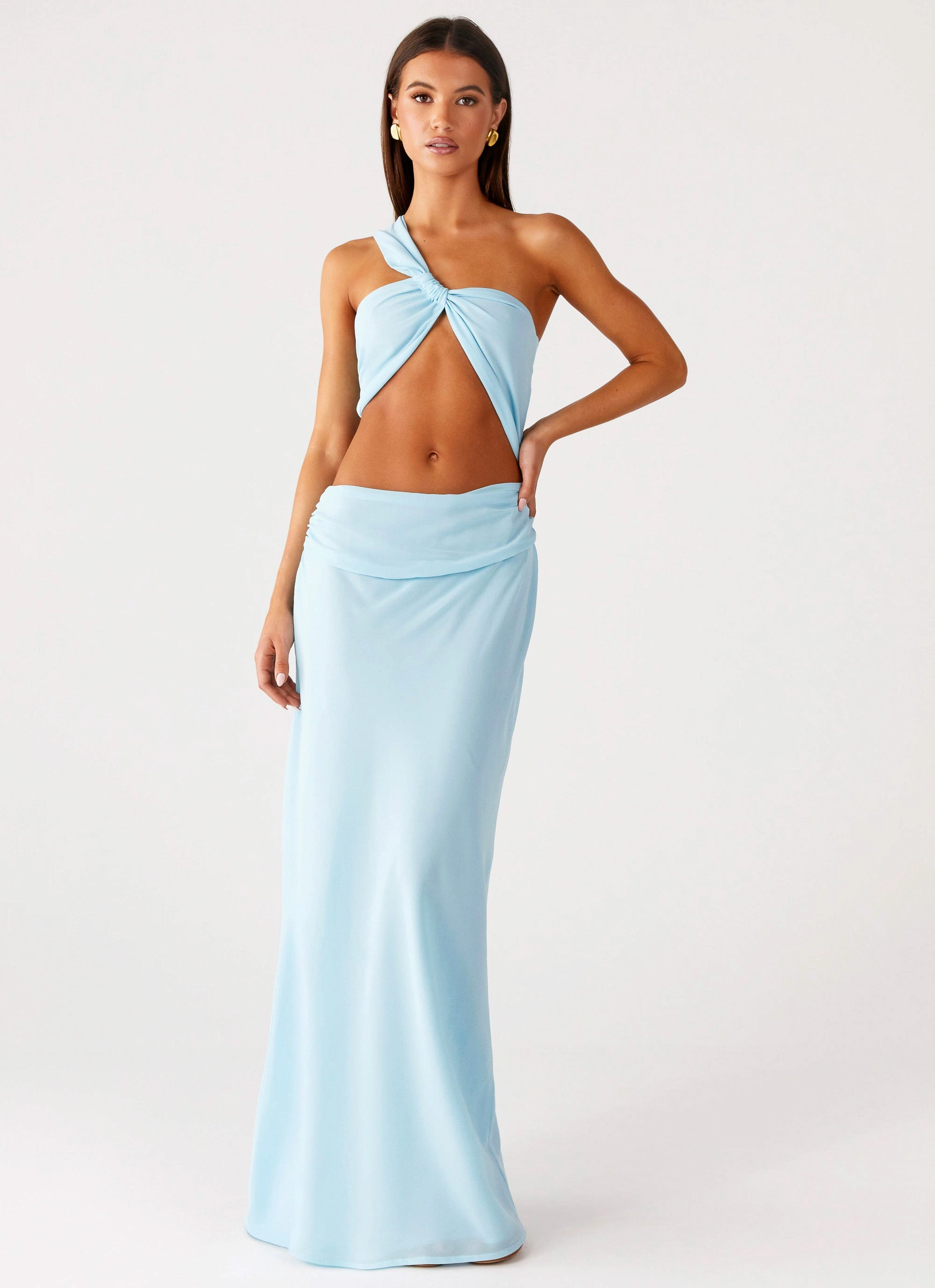 Removable-Straps Cindelle One Shoulder Maxi Dress - Turquoise