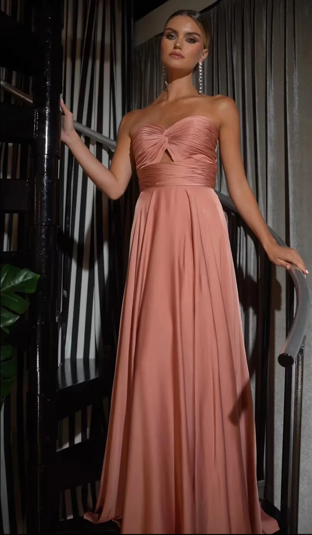 CINDERELLA DIVINE 7496C Plus Size A-Line Satin Strapless Keyhole Dress