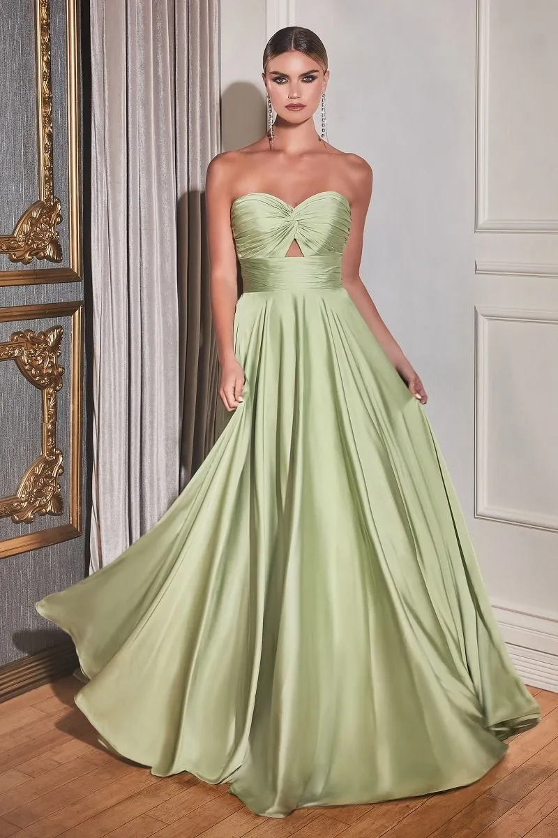 CINDERELLA DIVINE 7496C Plus Size A-Line Satin Strapless Keyhole Dress