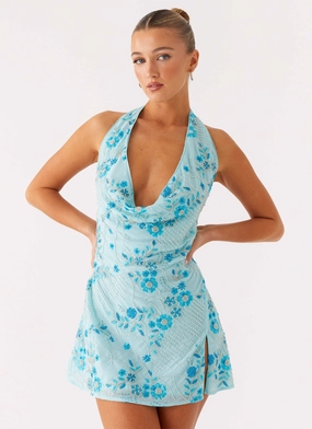 Cinzia Beaded Mini Dress - Blue Elegant Piece Versatile Comfort Comfortable Waist Design Cinzia Beaded Mini Dress - Blue