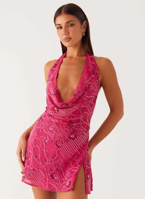 Cinzia Beaded Mini Dress - Fuchsia Crisp Look