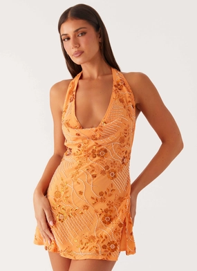 Cinzia Beaded Mini Dress - Orange Hot Pick Cinzia Beaded Mini Dress - Orange Sleek Waistband