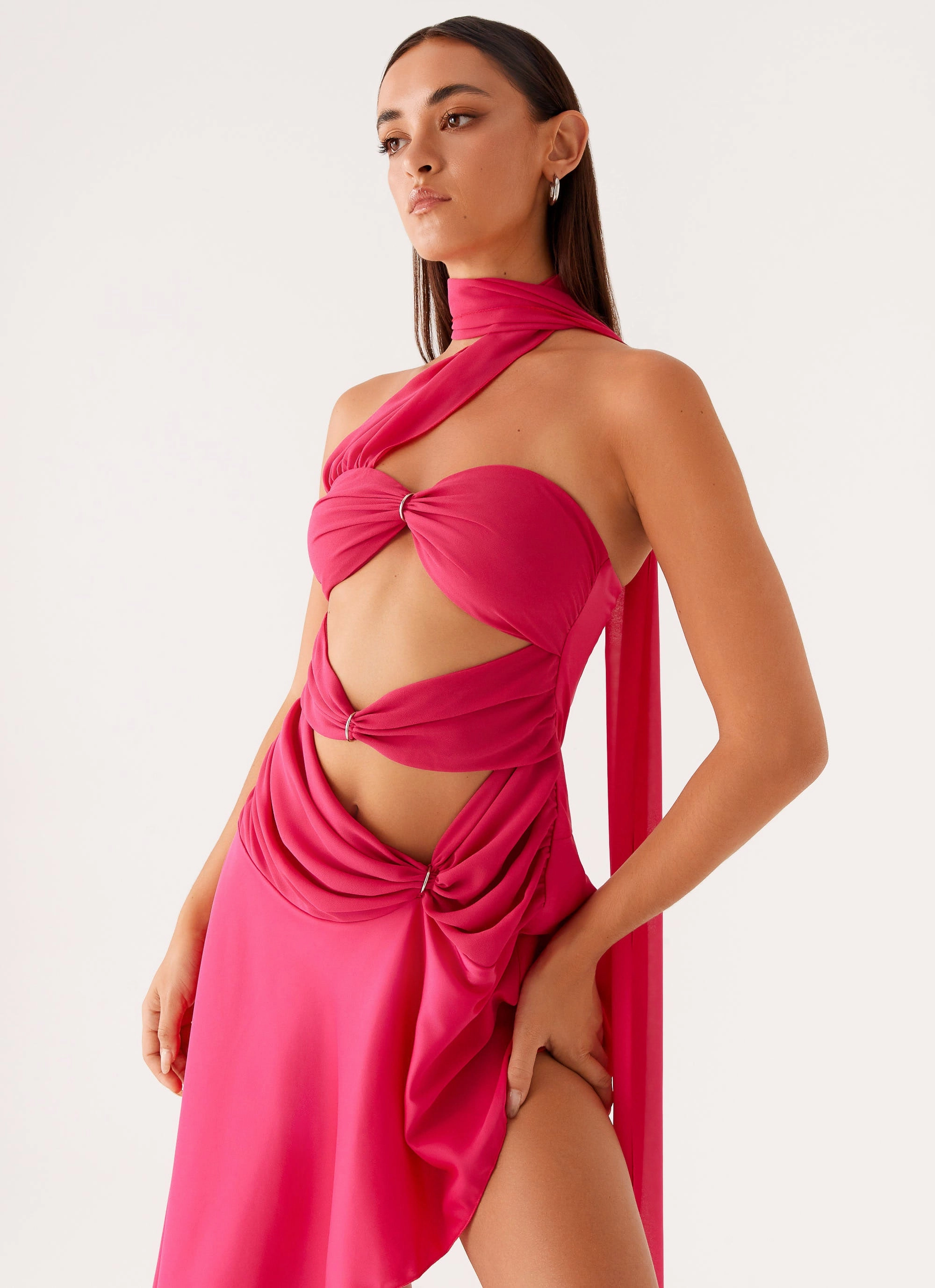 Sophisticated Design Circa Scarf Midi Dress - Hot Pink