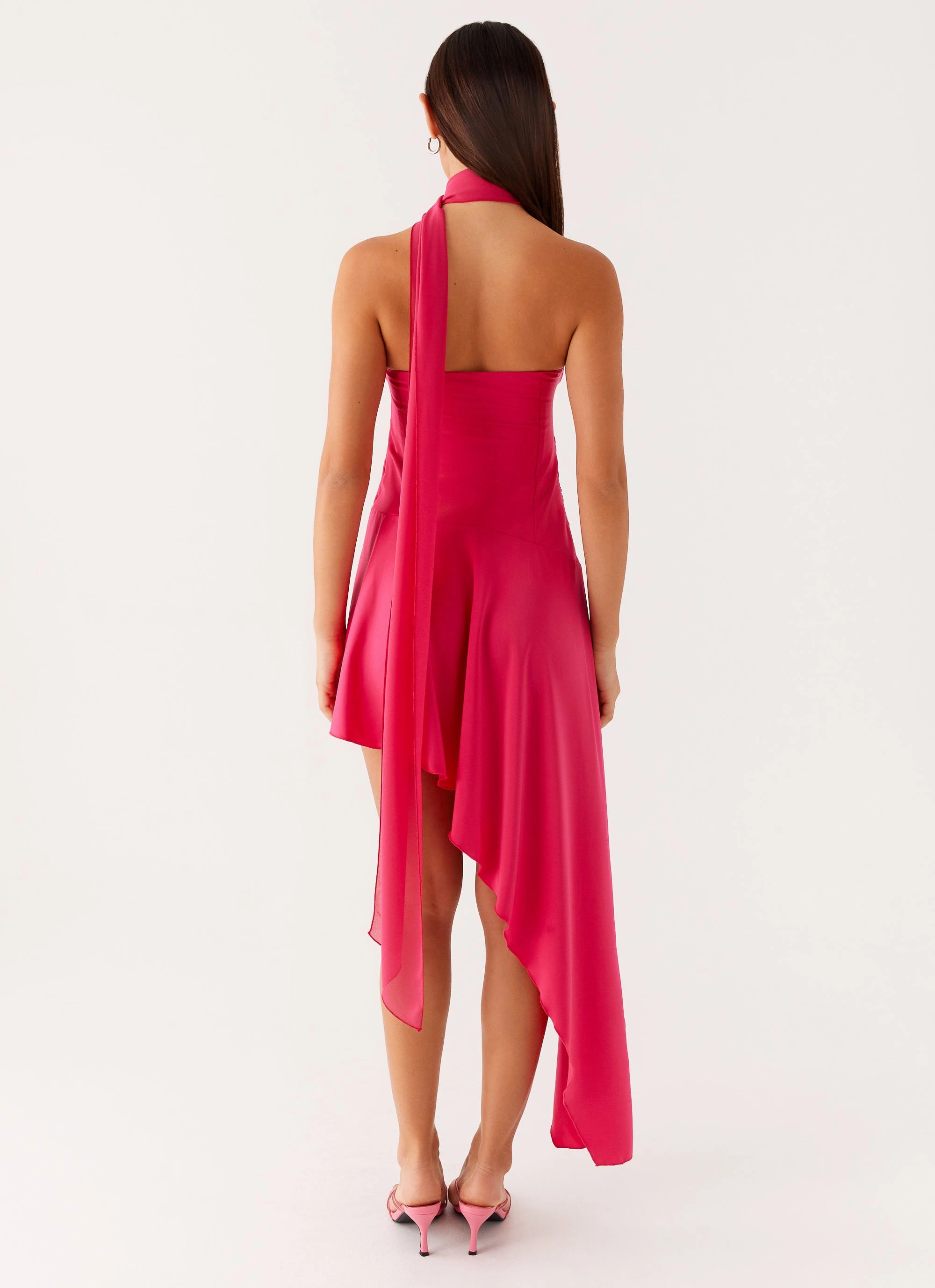 Circa Scarf Midi Dress - Hot Pink Fringe-Detail