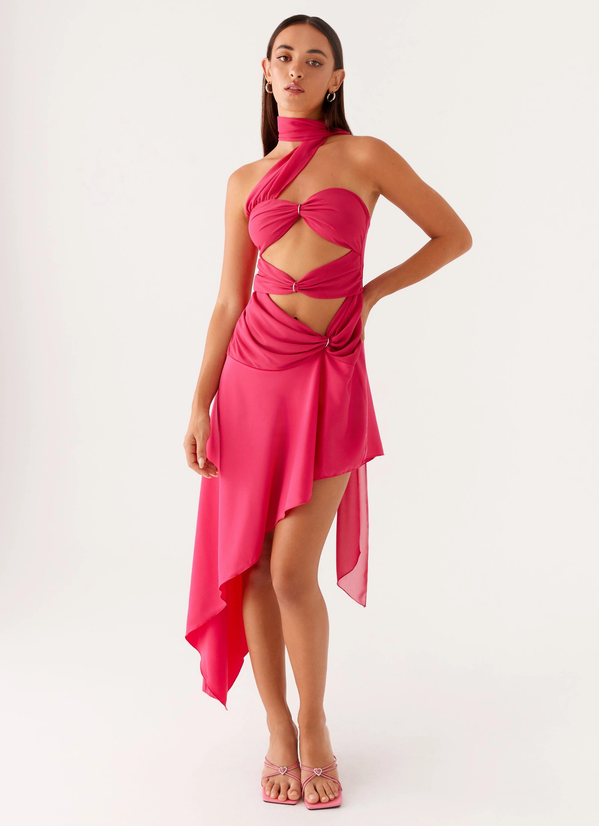 Bold Cut Circa Scarf Midi Dress - Hot Pink