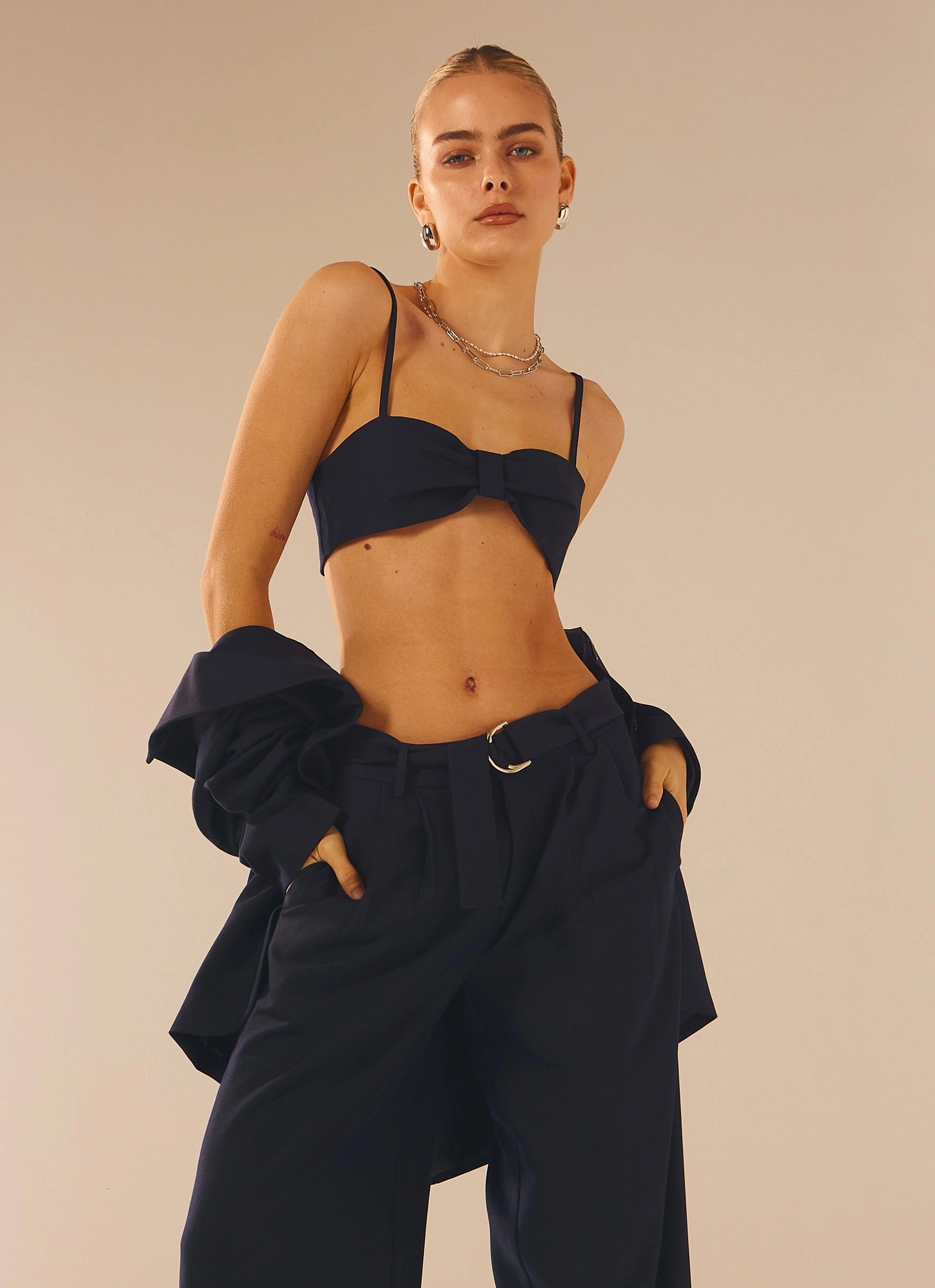 City Slicker Bandeau Top - Navy Ink All Season Wear Fabric